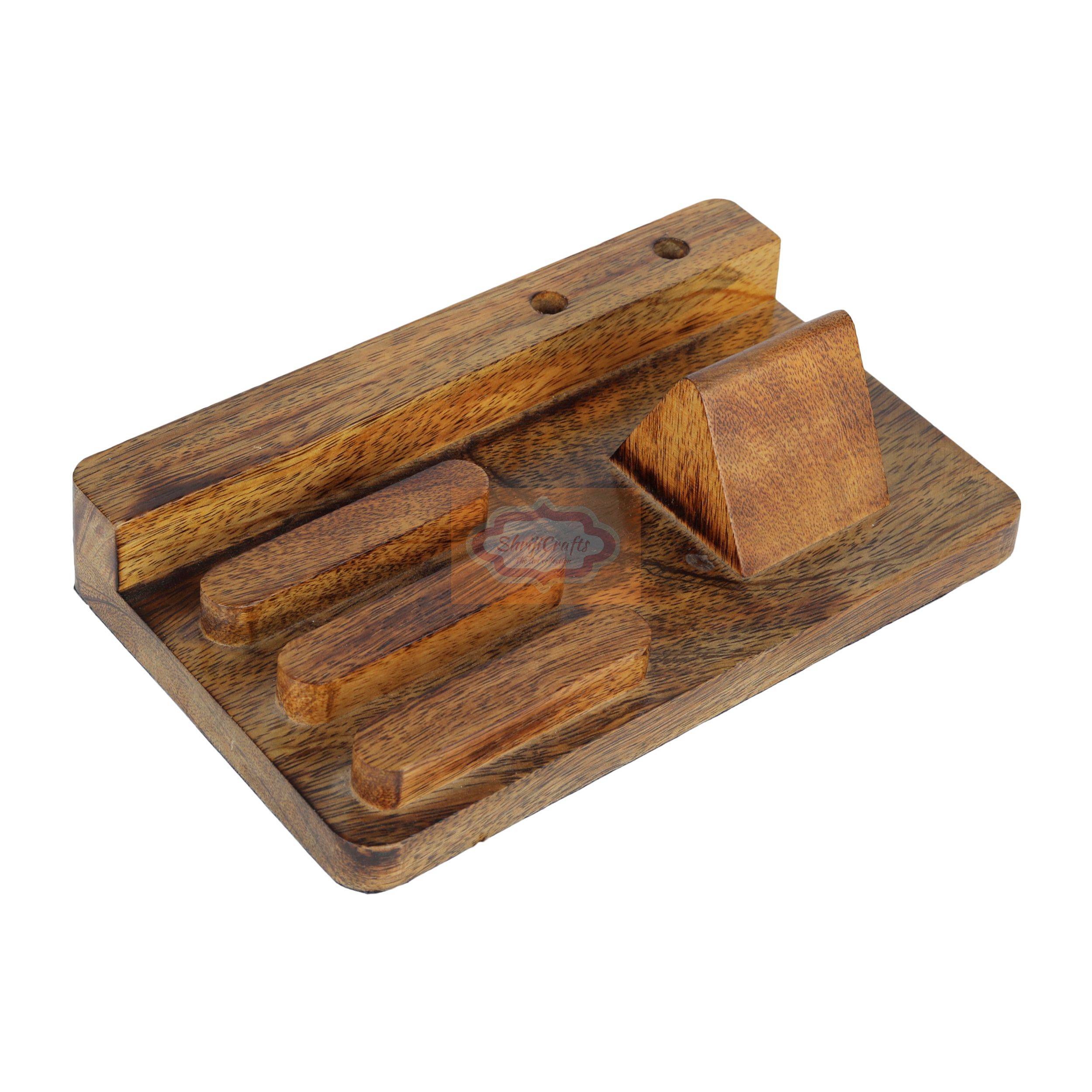 Handcrafted wooden organizer for your mobile phone watch pens and everyday essentials - View 3