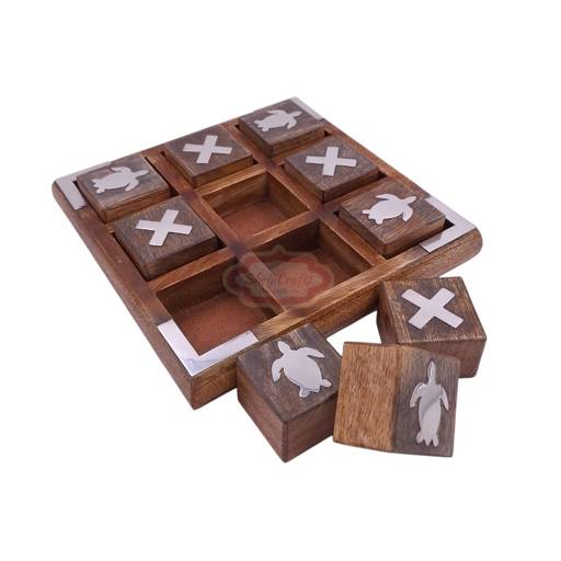 Handcrafted wooden Tic Tac Toe game with durable X & O playing piece