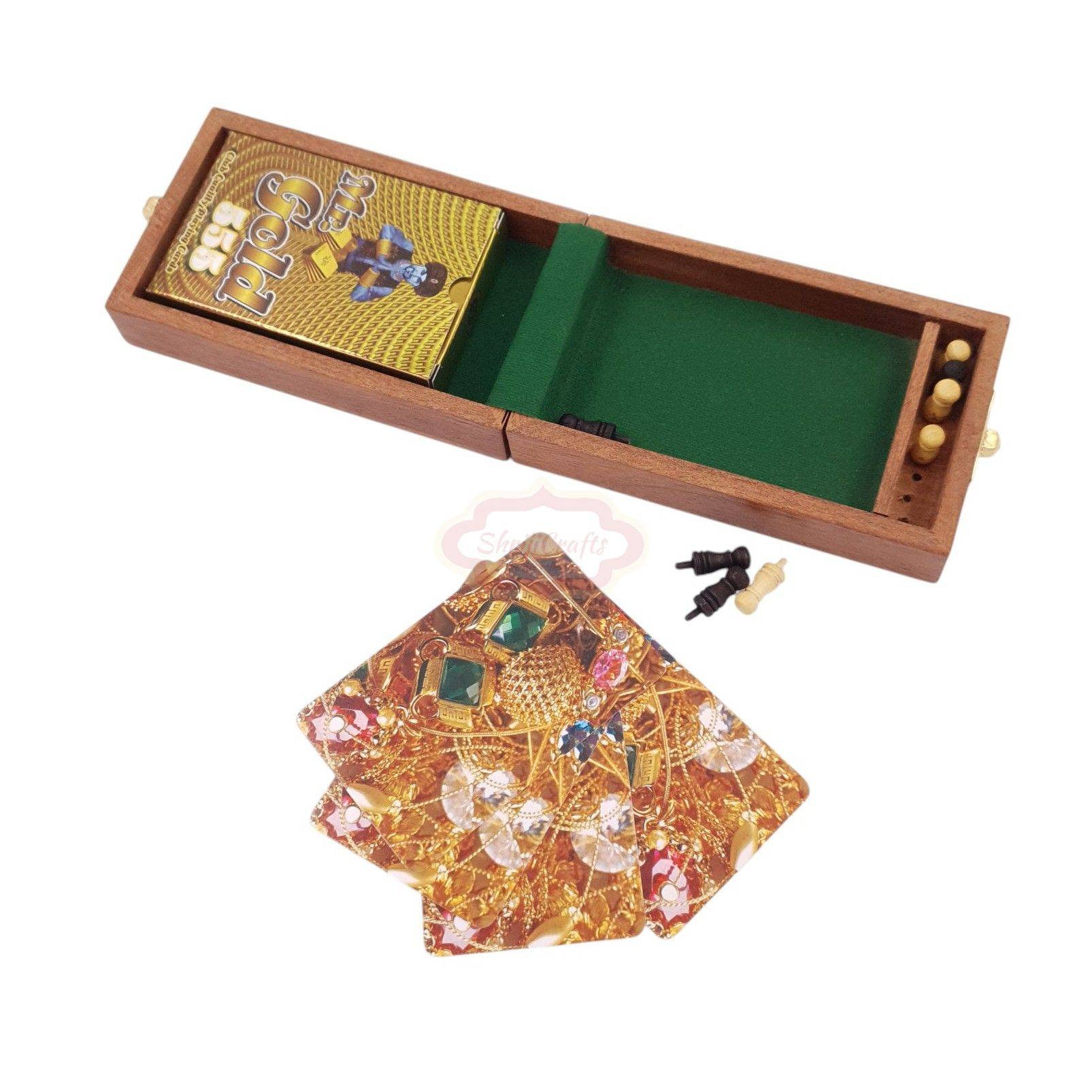 Handcrafted wooden cribbage board with built-in storage for 1 standard deck of playing cards — handcrafted wooden product by Shrijicrafts