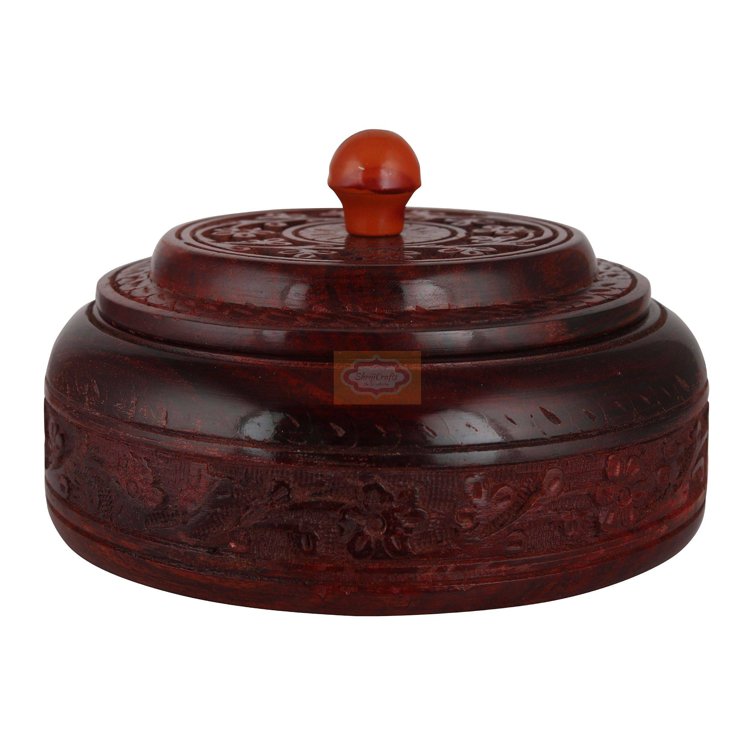 Handcrafted Sheesham wood dry fruit box with elegant hand-carved floral design - View 5