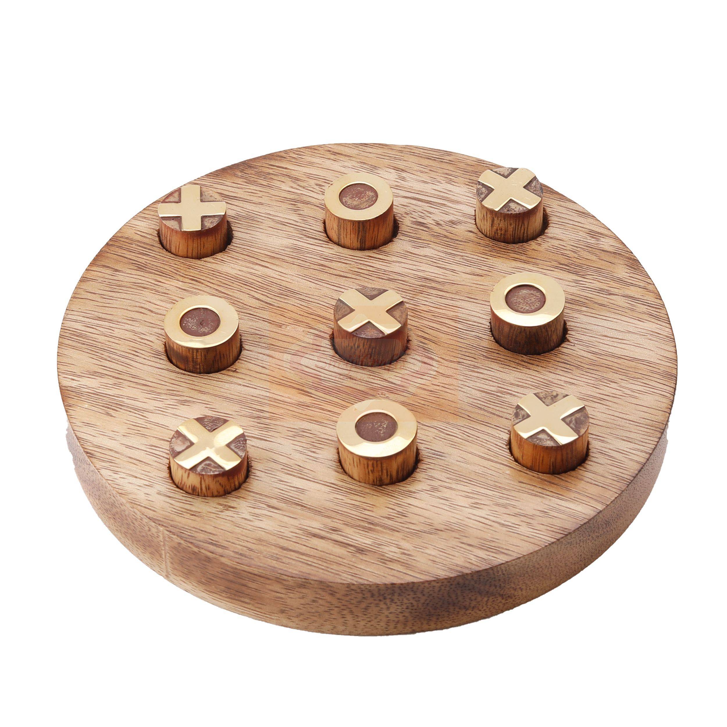 Handcrafted round wooden Tic Tac Toe game with durable X & O playing pieces - View 6