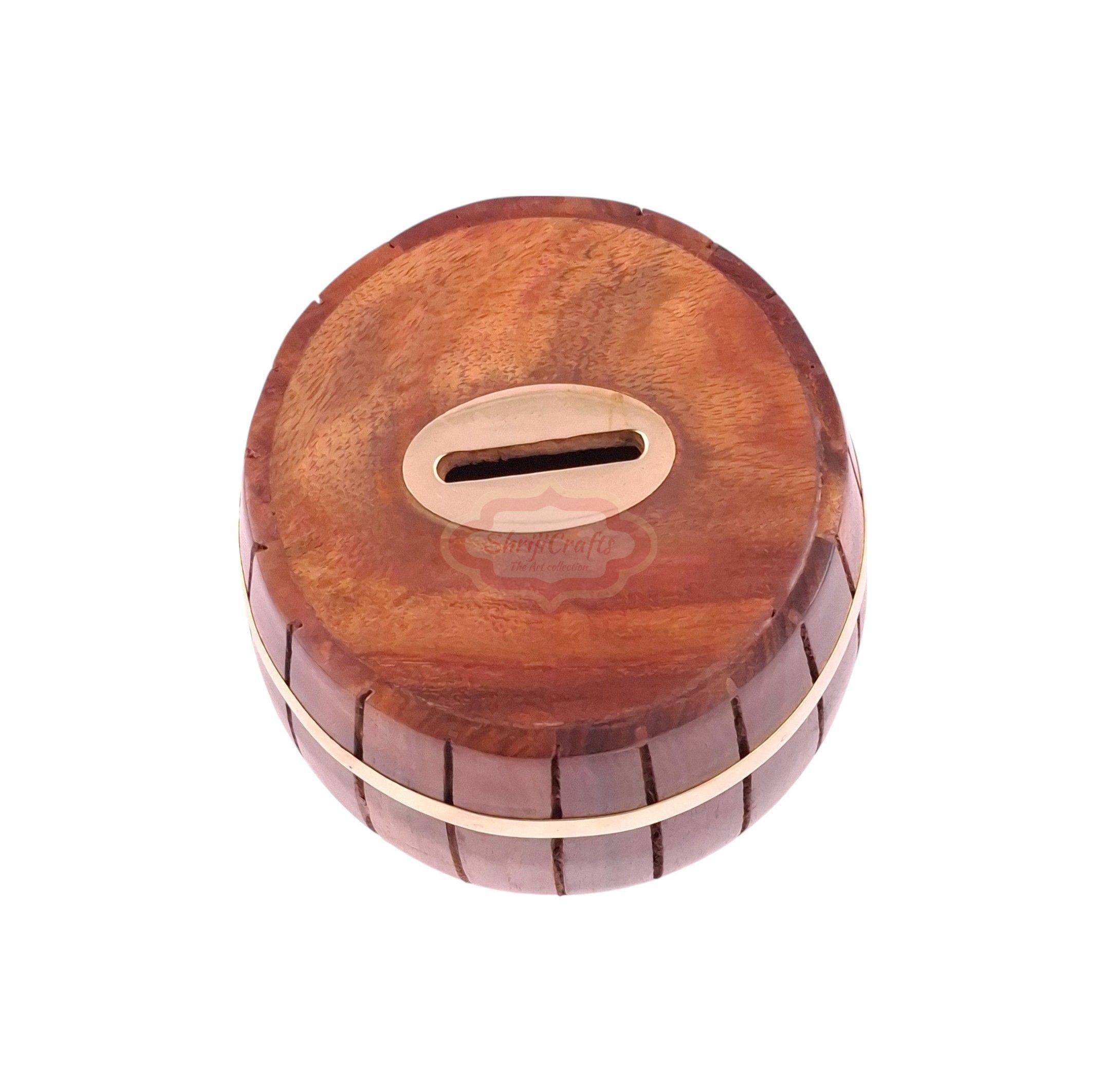 Handcrafted Wooden Barrel Money Bank - View 3