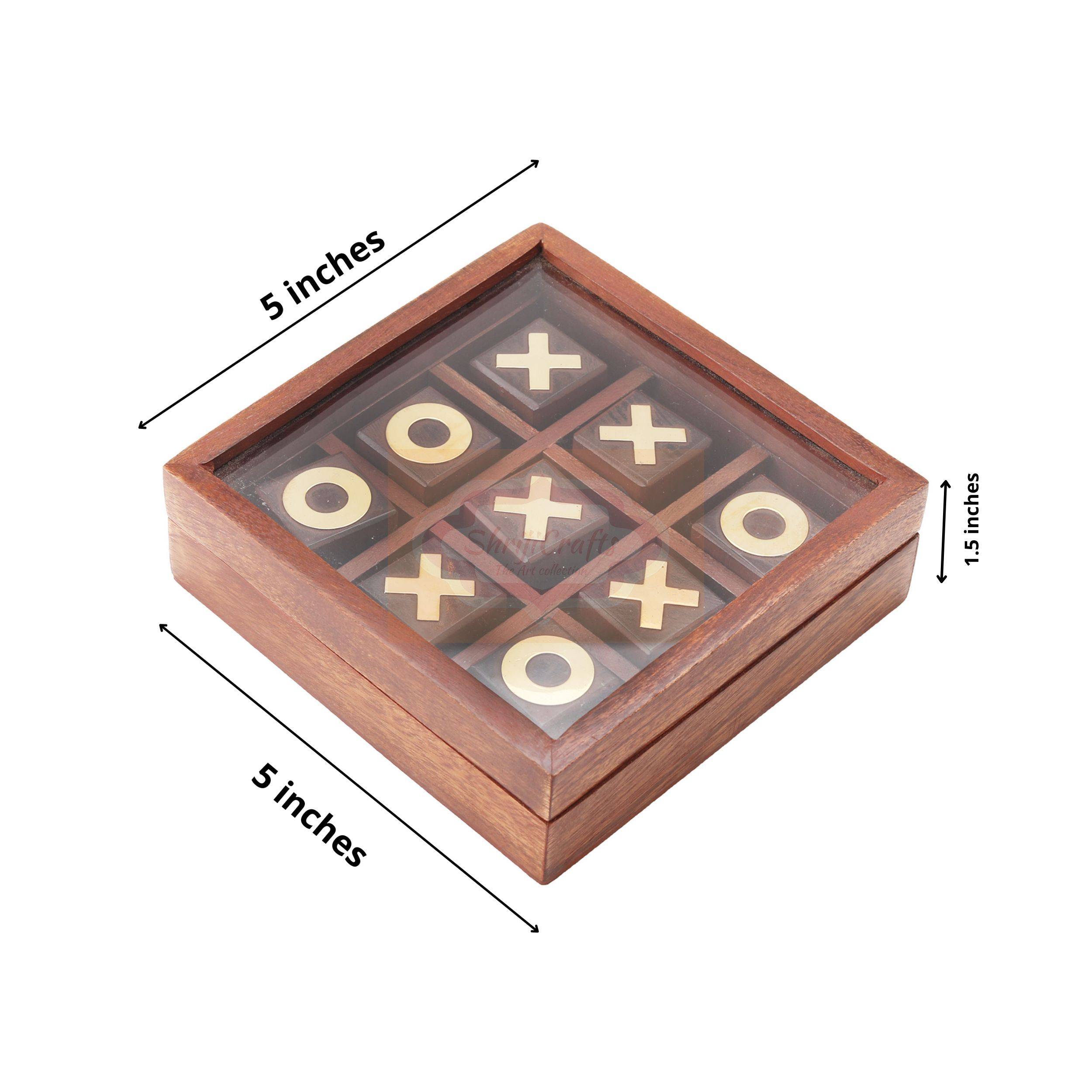 Handcrafted wooden Tic Tac Toe game with a premium glass lid storage box - View 6