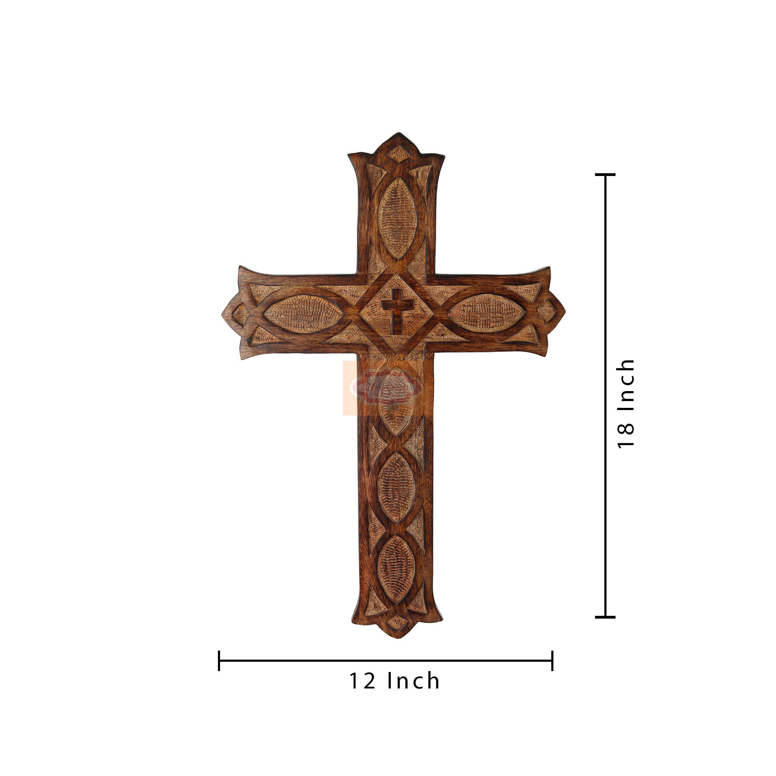 Handcrafted wooden wall cross with intricate carved detailing and elegant finish - View 5