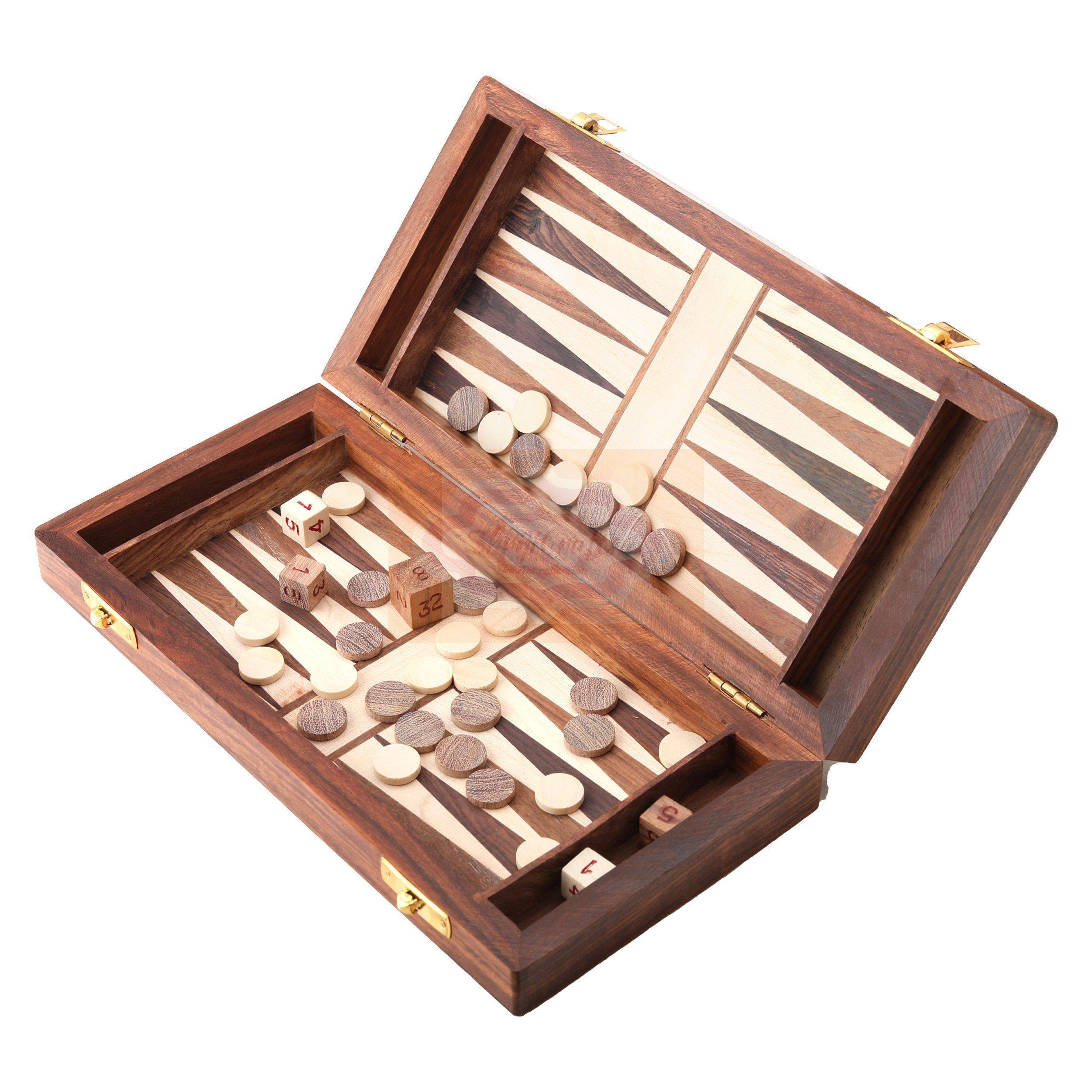Handcrafted 2-in-1 wooden Backgammon and Chess set with a foldable storage design — handcrafted wooden product by Shrijicrafts