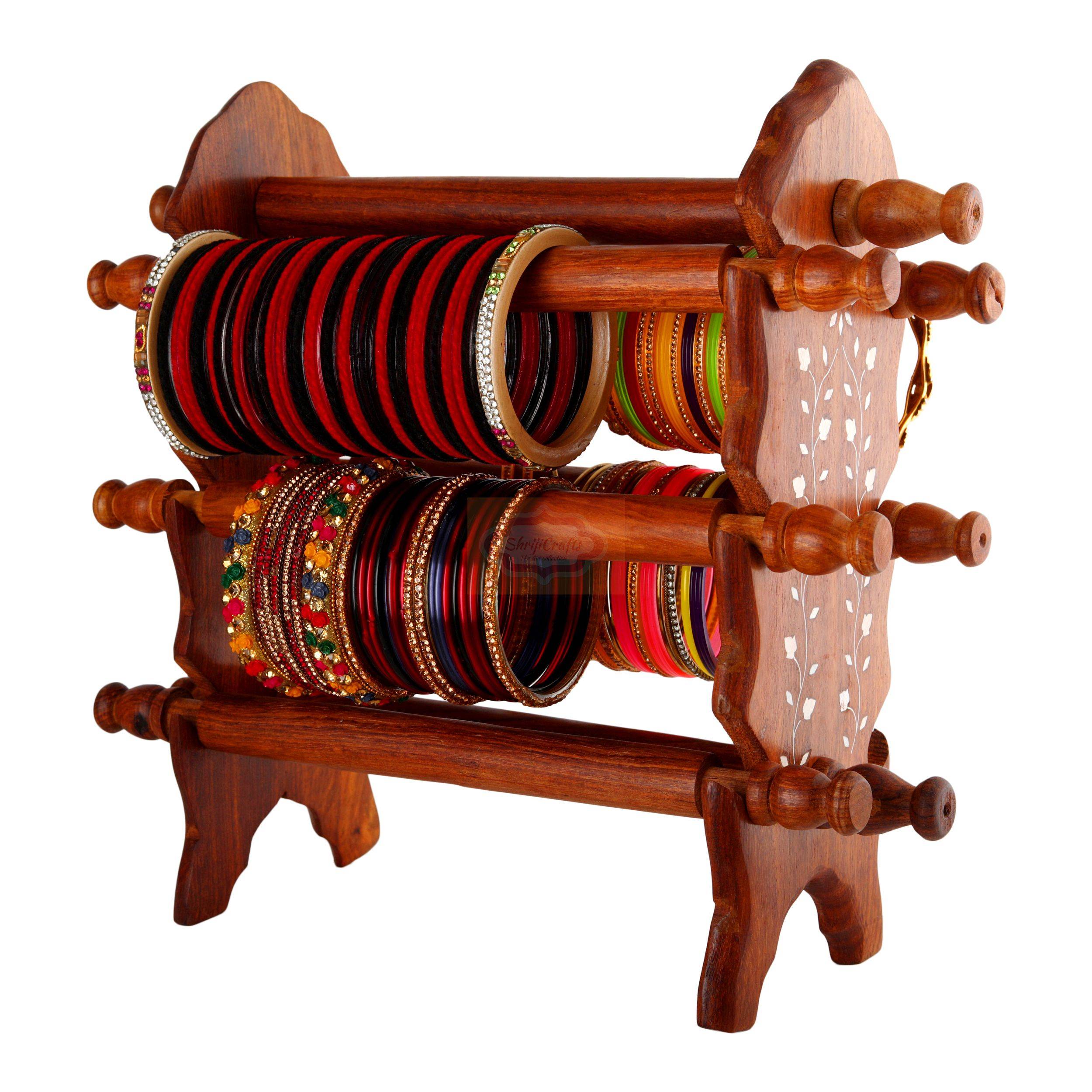 Beautiful handcrafted tree-style wooden bangle stand with an elegant brown finish - View 2