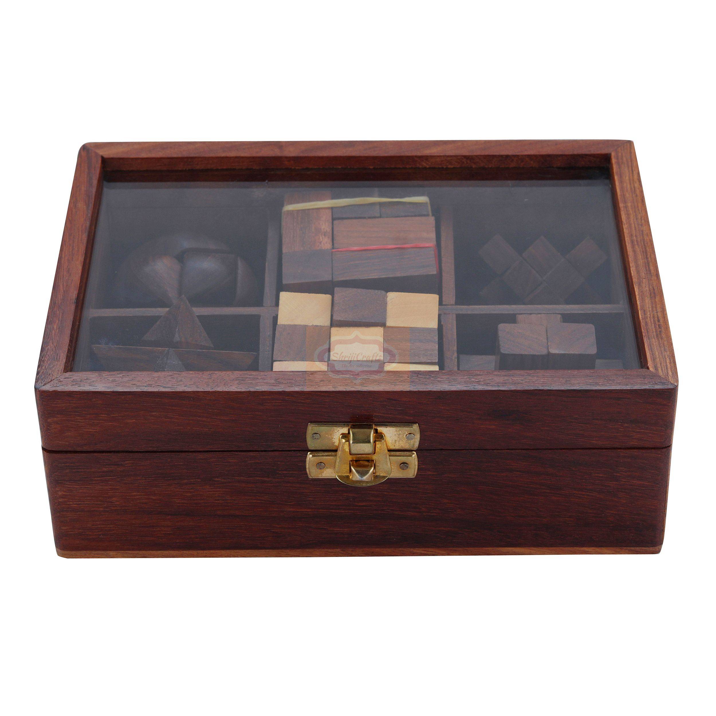 Wooden 3D Puzzle Set Six-in-One Puzzle Set: Includes a variety of challenging 3D wooden puzzles in one box — handcrafted wooden product by Shrijicrafts