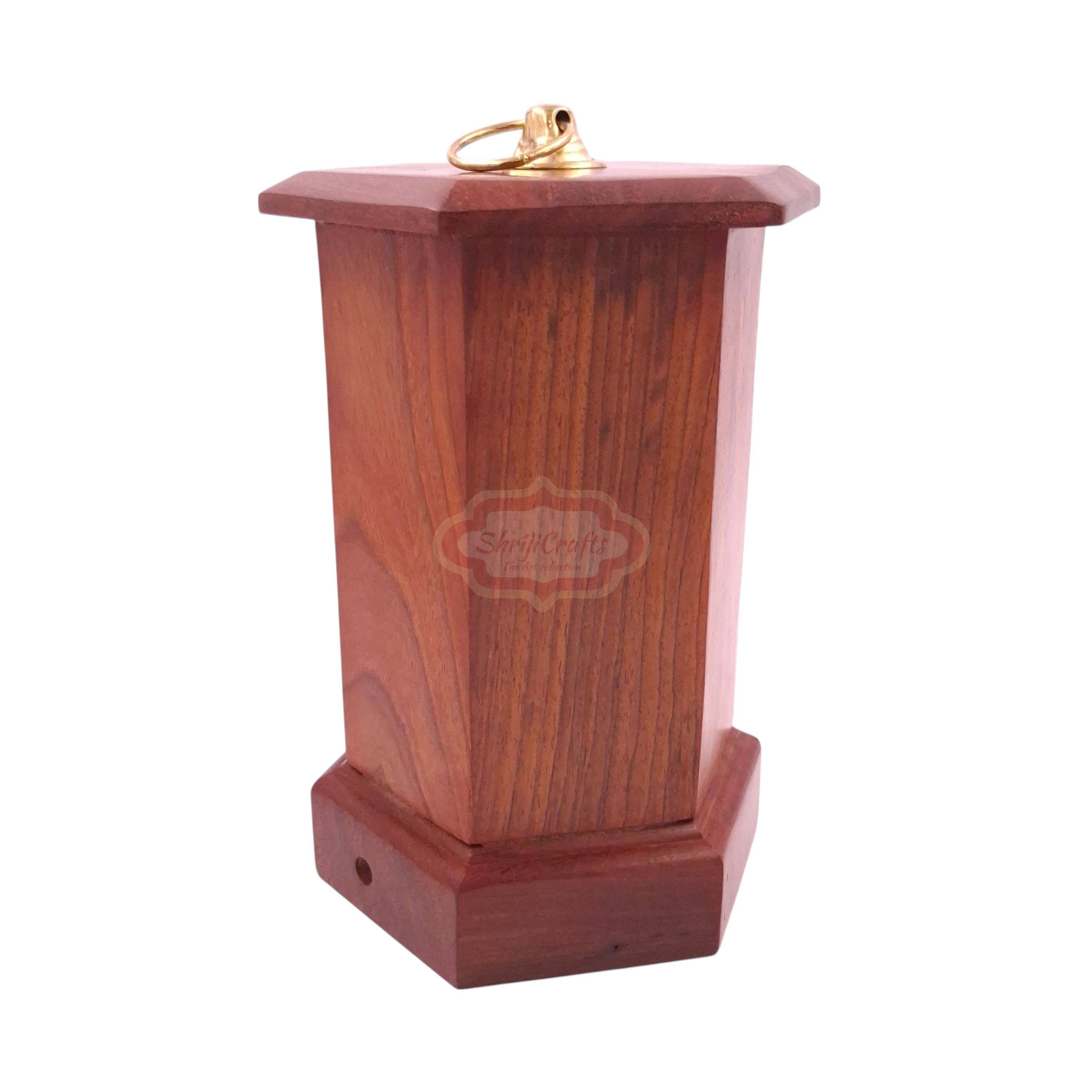 Handcrafted wooden money bank with a coin slot, secure lock, and key - View 3