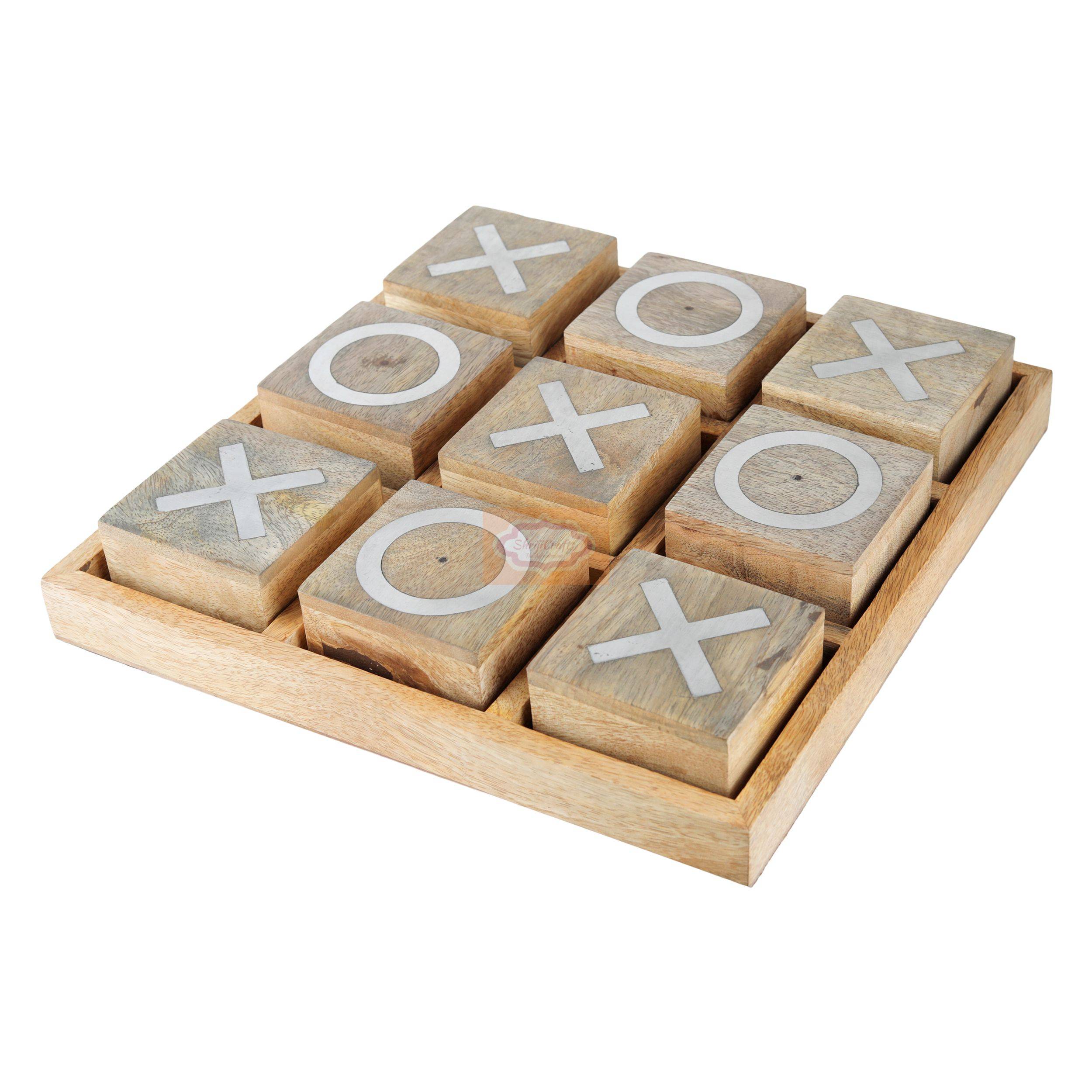 Handcrafted wooden Tic Tac Toe game with durable X & O playing pieces - View 3