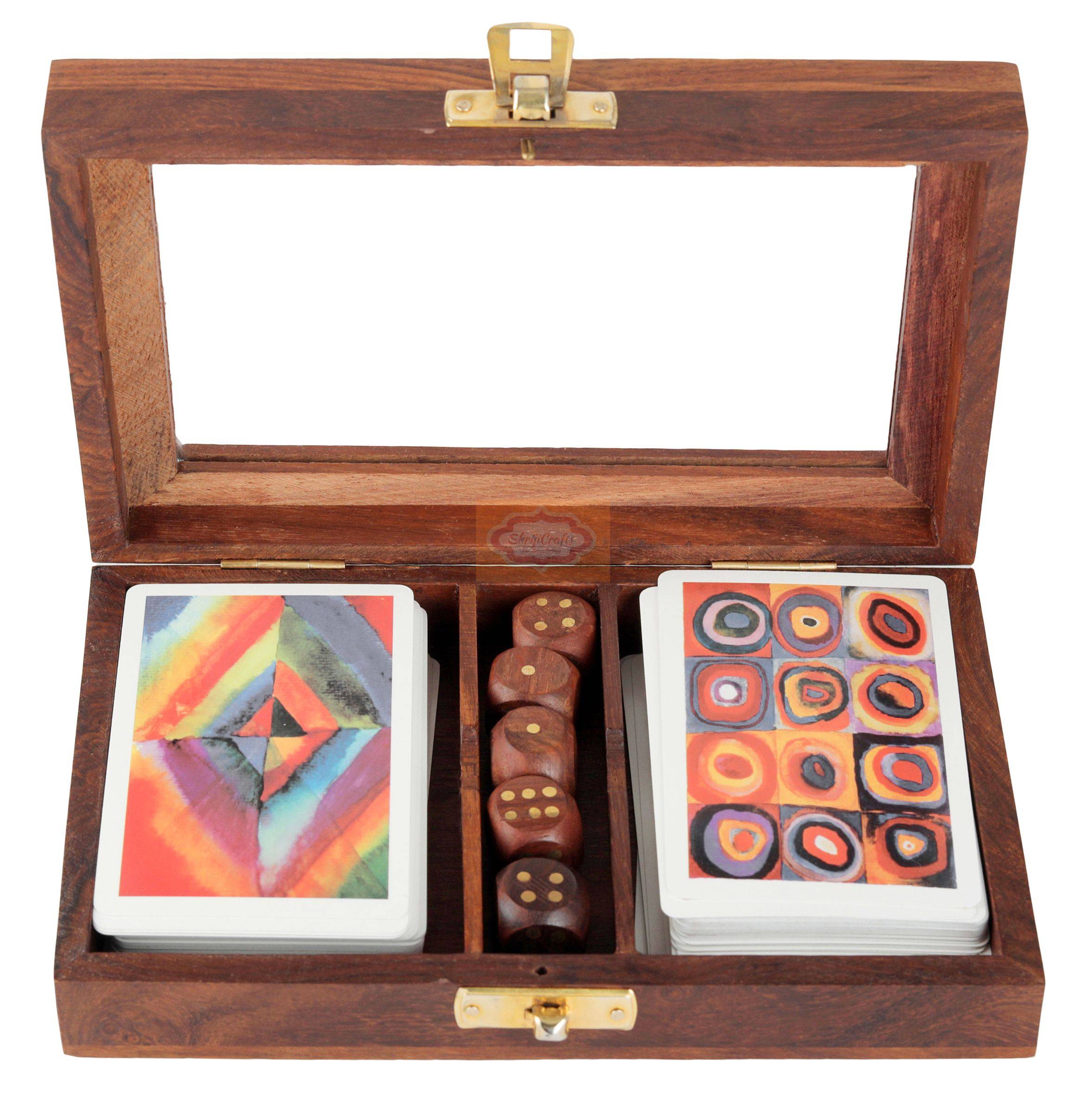 Elegant handcrafted wooden card storage box designed to hold 2 decks of playing cards - View 3