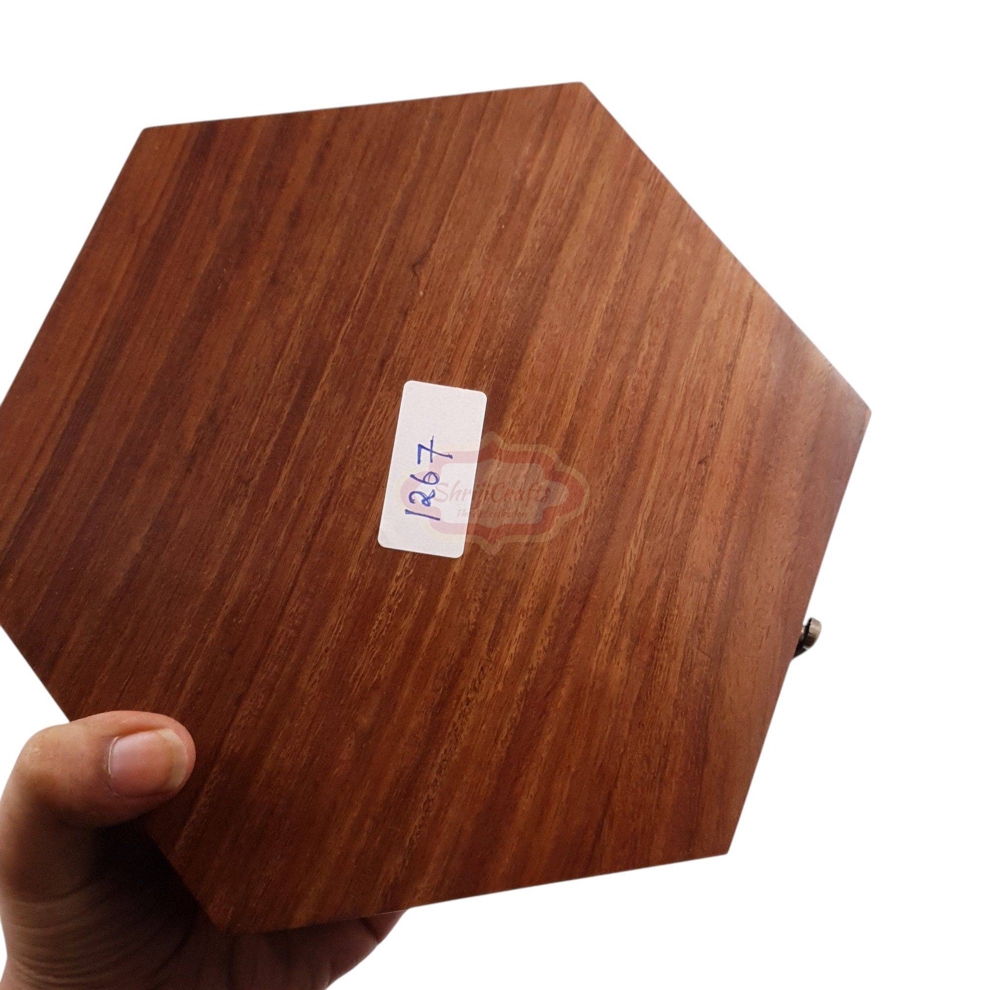 Handcrafted hexagon wooden spice box with 6 spacious compartments and a glass lid - View 8
