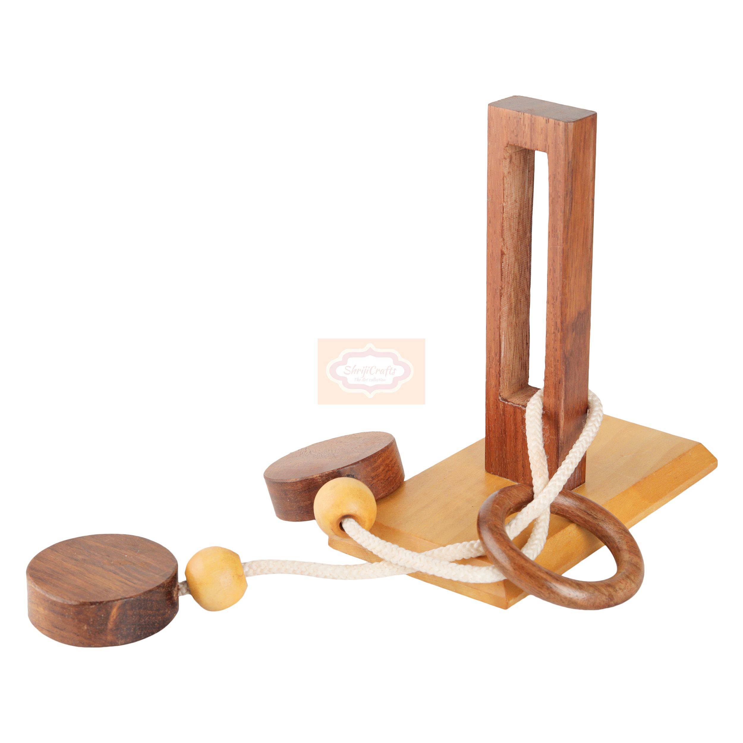 Handcrafted Wooden Rope & Ring Brain Teaser Puzzle for kids and adults — handcrafted wooden product by Shrijicrafts