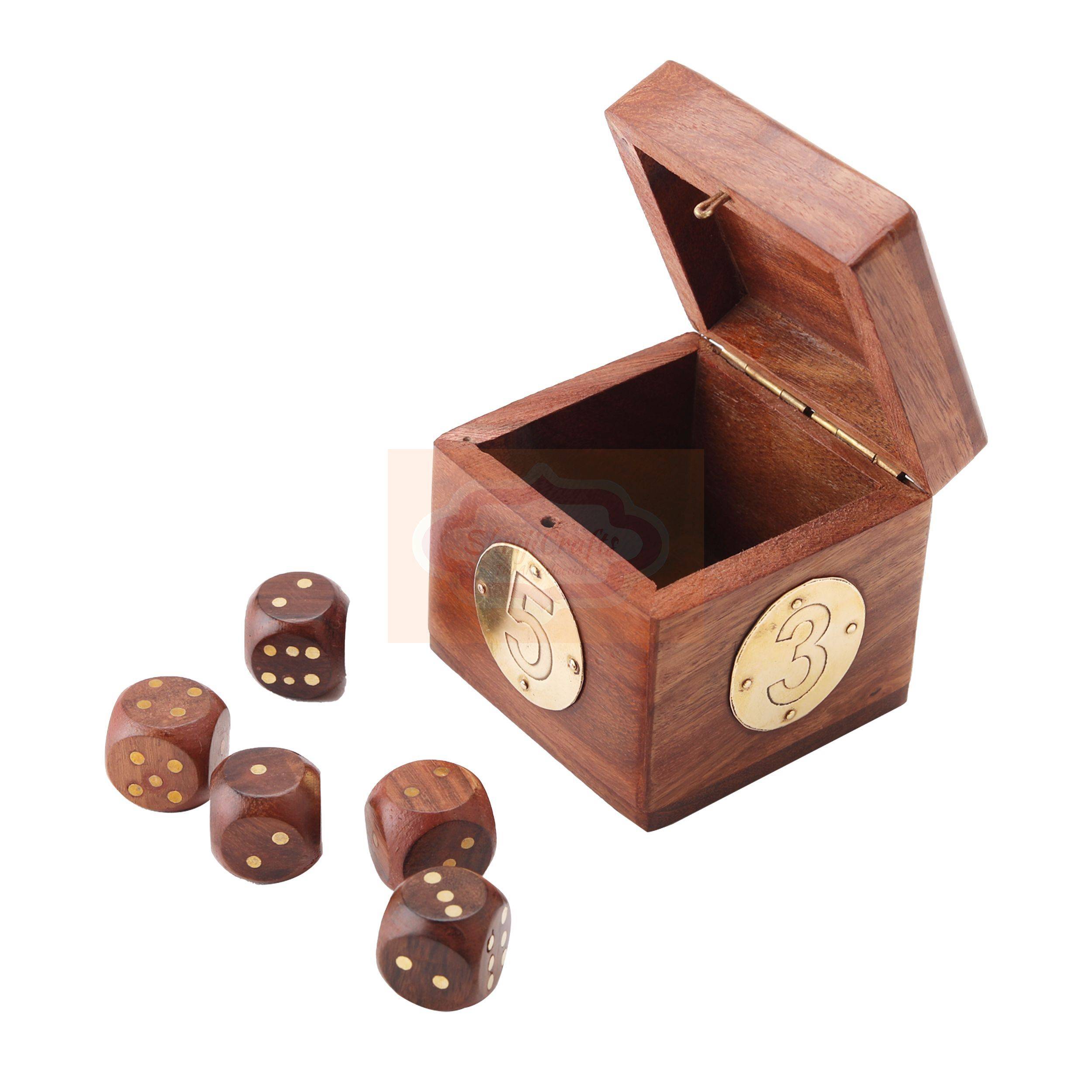 Handcrafted wooden dice box complete with 5 premium playing dice - View 4