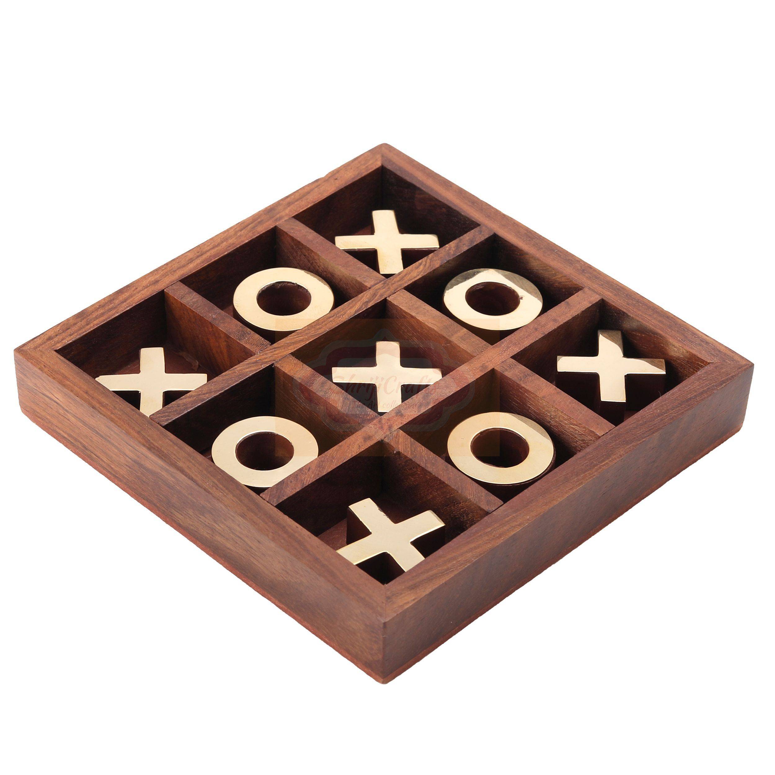  Handcrafted Wooden Tic Tac Toe Game featuring elegant metal X and O playing pieces - View 5