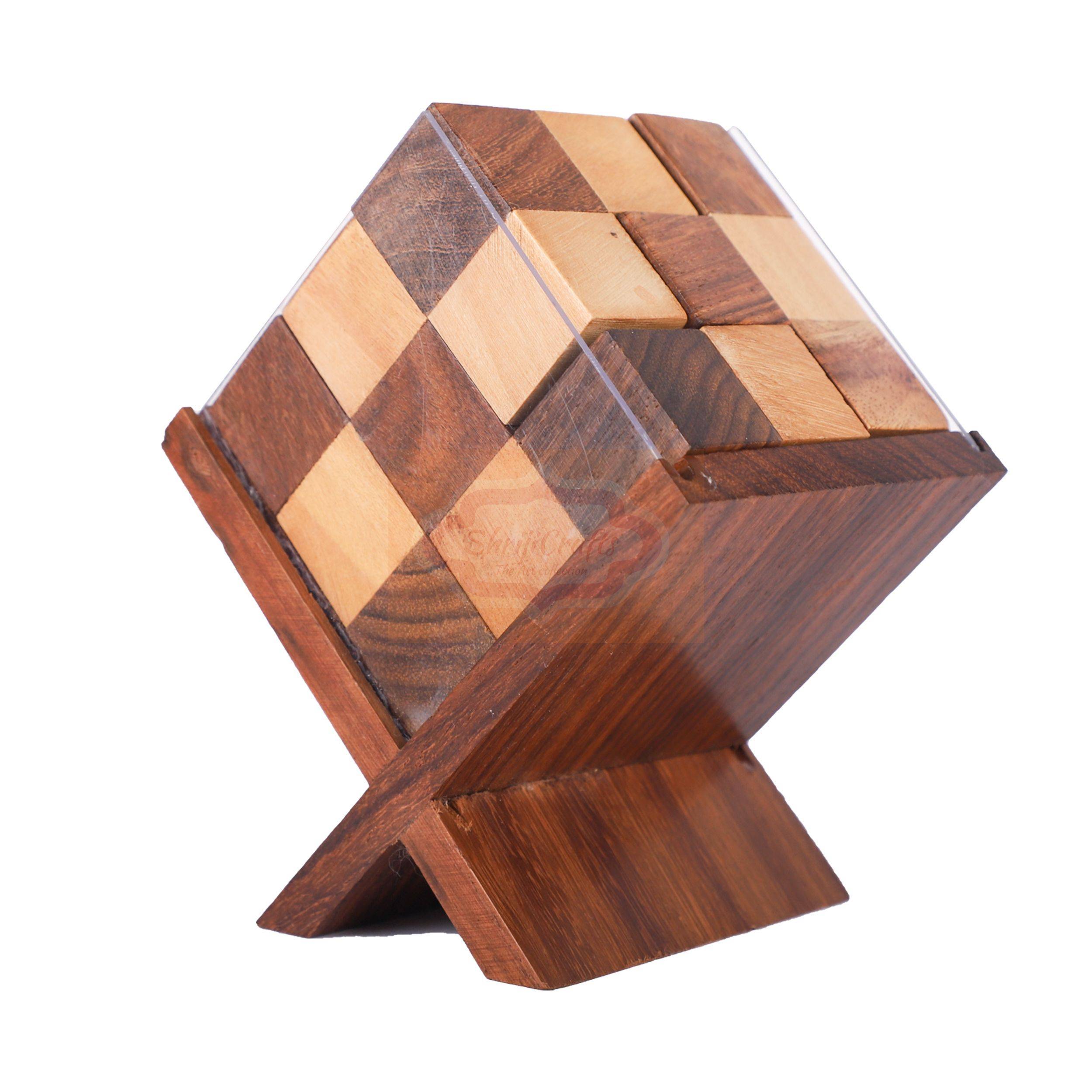 Handcrafted wooden sliding cube puzzle with a hidden secret compartment — handcrafted wooden product by Shrijicrafts