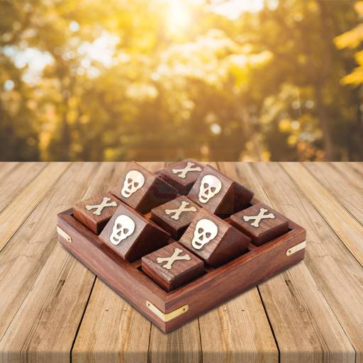 Handcrafted wooden Tic Tac Toe game with durable X & O playing pieces