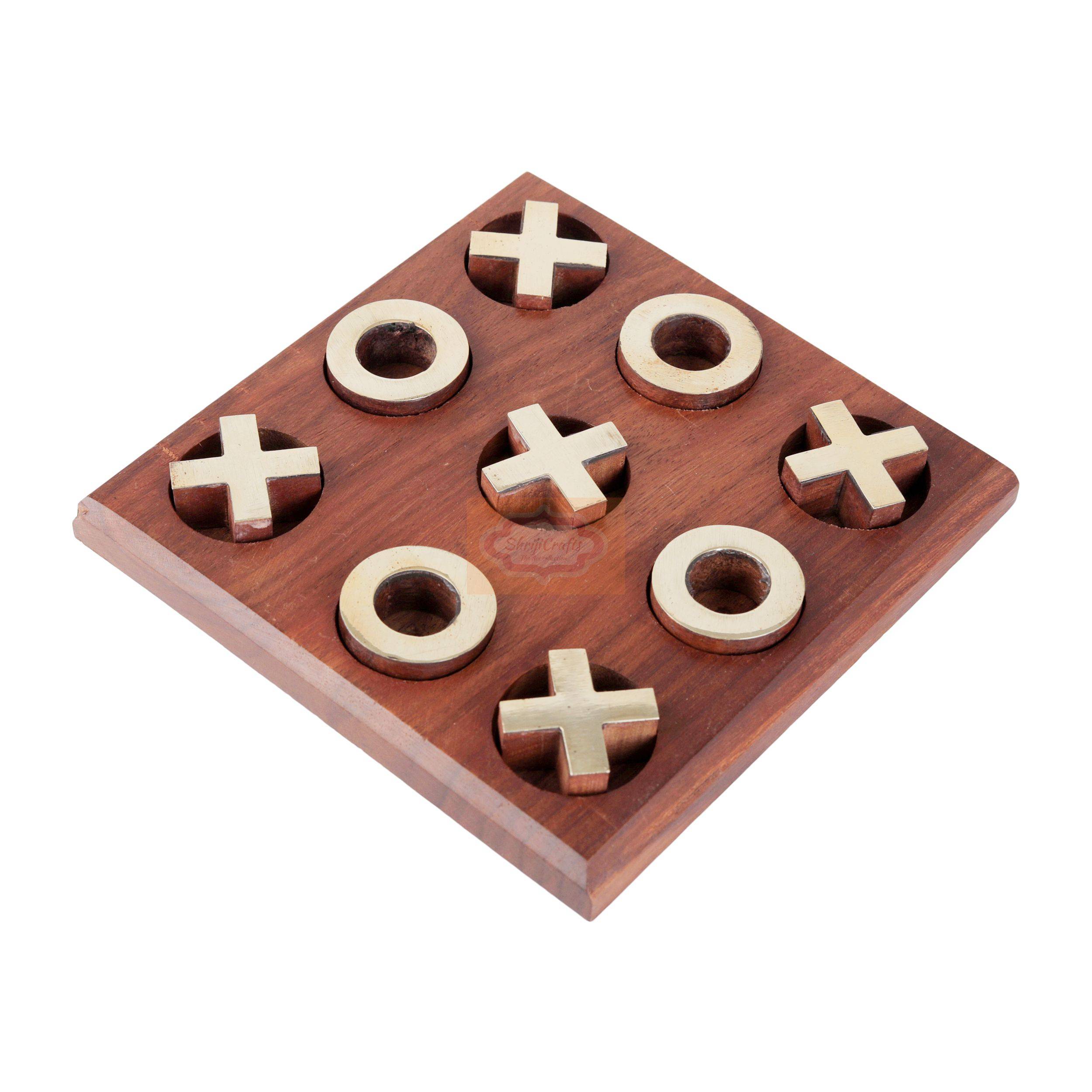 Handcrafted Wooden Tic Tac Toe Game featuring elegant metal X and O playing pieces - View 5