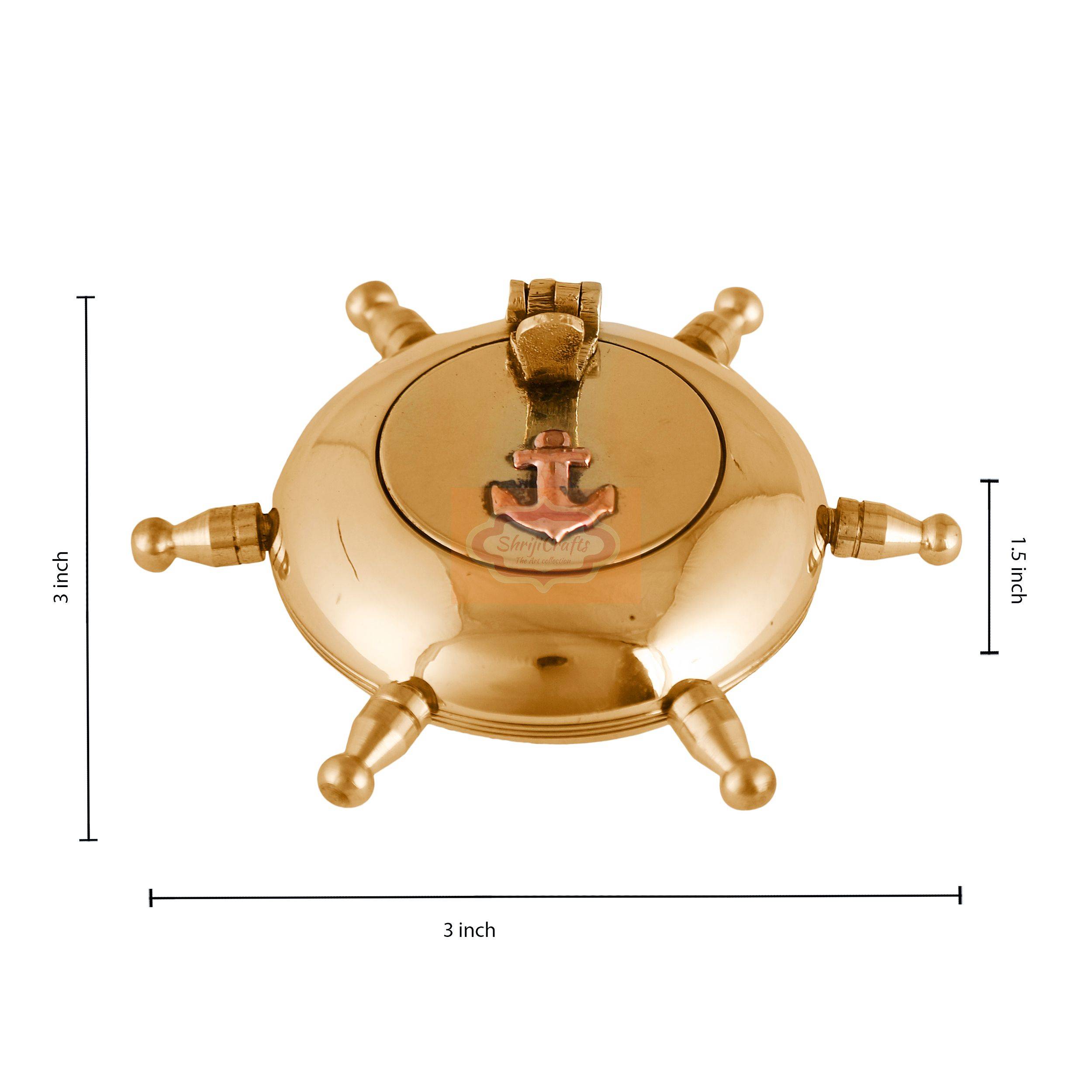 Handcrafted brass ashtray with a unique ship wheel design and rotating lid - View 6