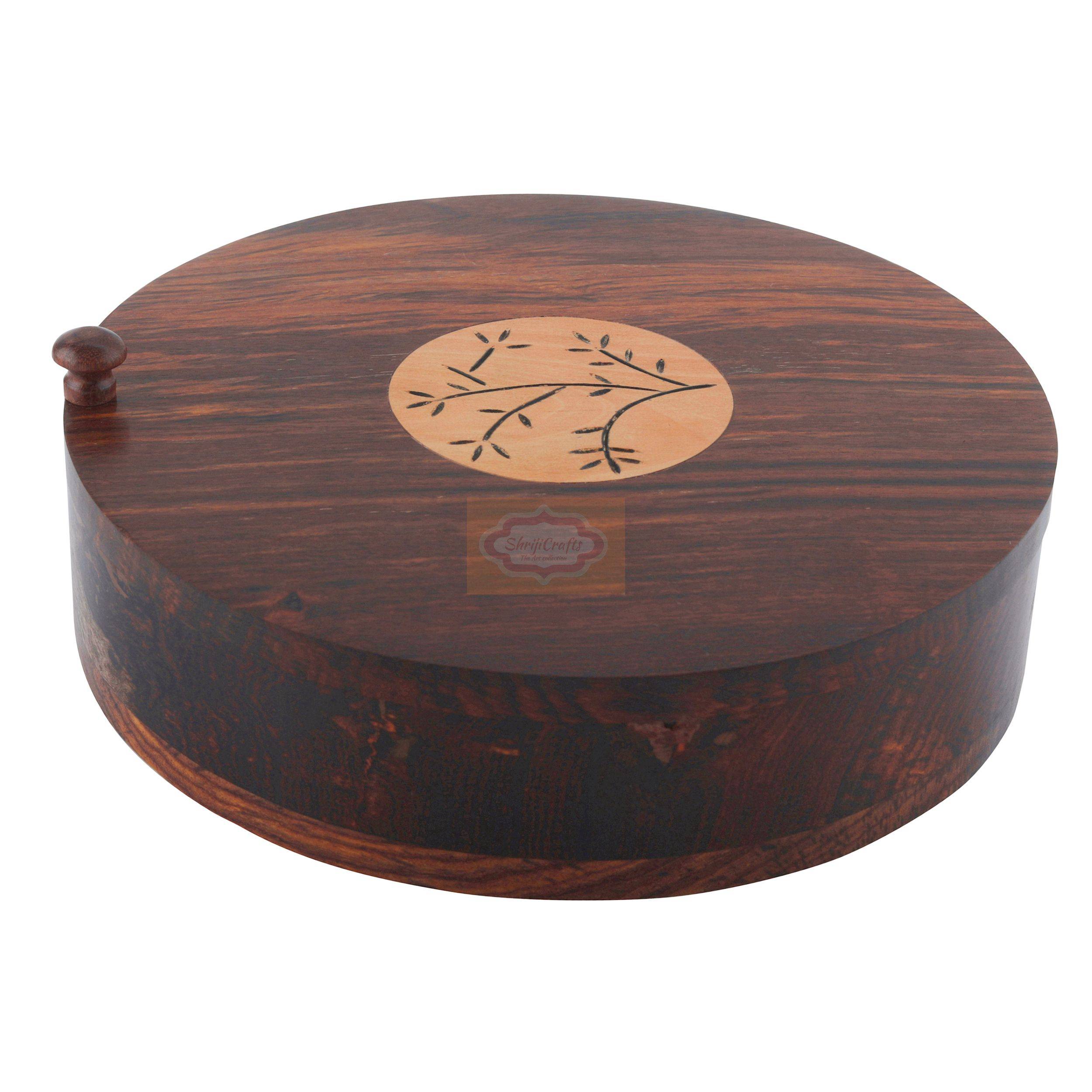 Handcrafted wooden spice box with a convenient rotating lid and multiple compartments - View 6