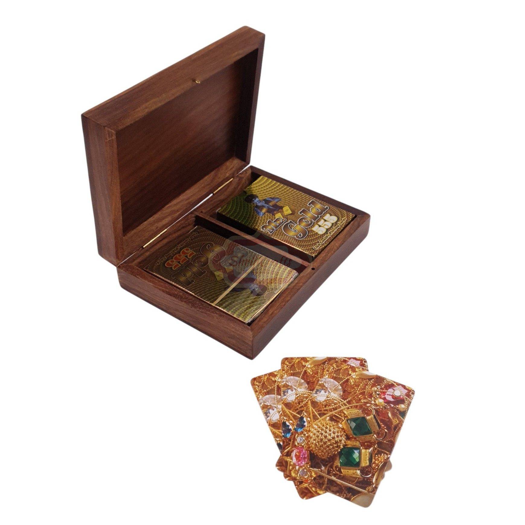 Handcrafted wooden playing card storage box for two standard decks of cards - View 4