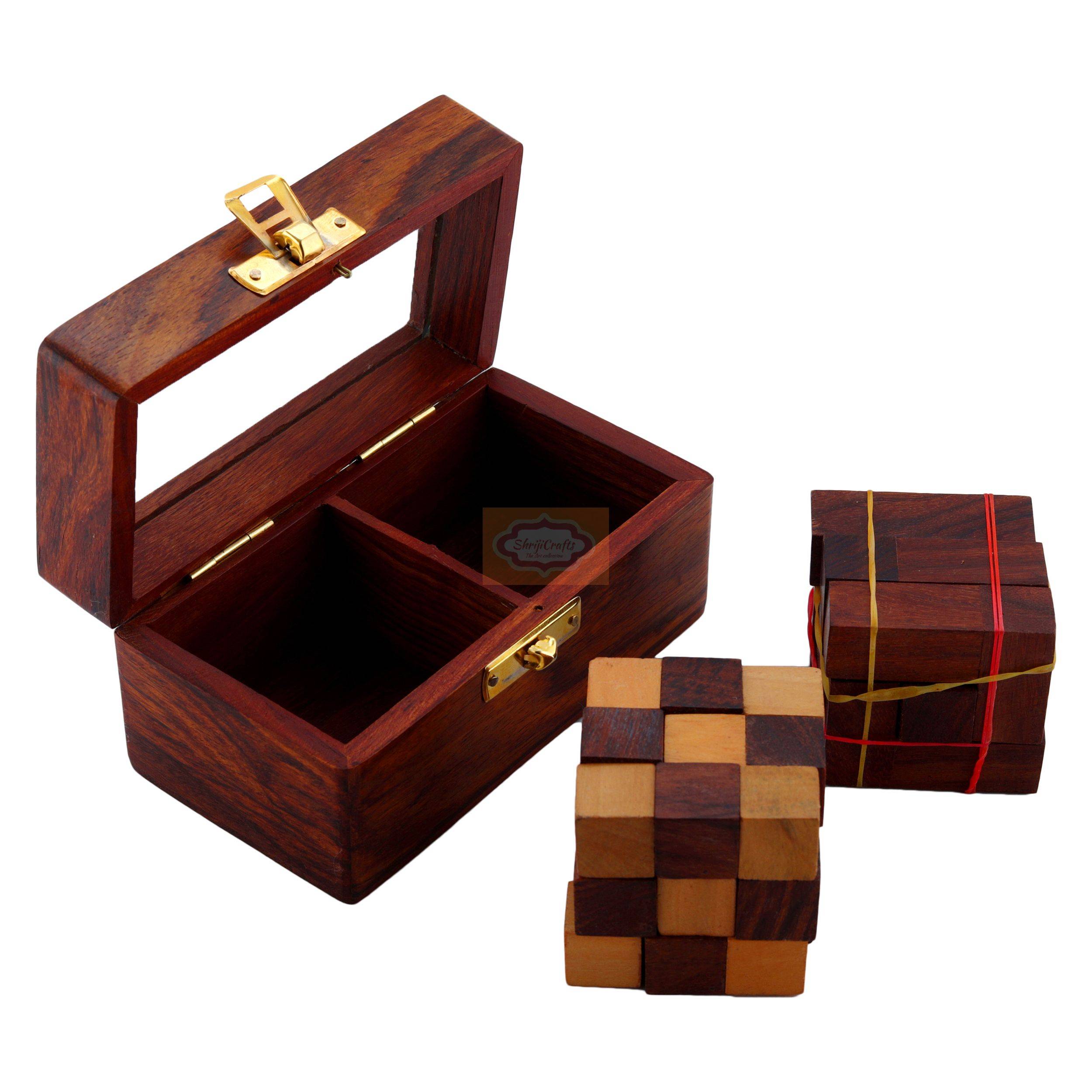 Handcrafted wooden 2-in-1 puzzle set featuring a Snake Cube and Soma Cube — handcrafted wooden product by Shrijicrafts