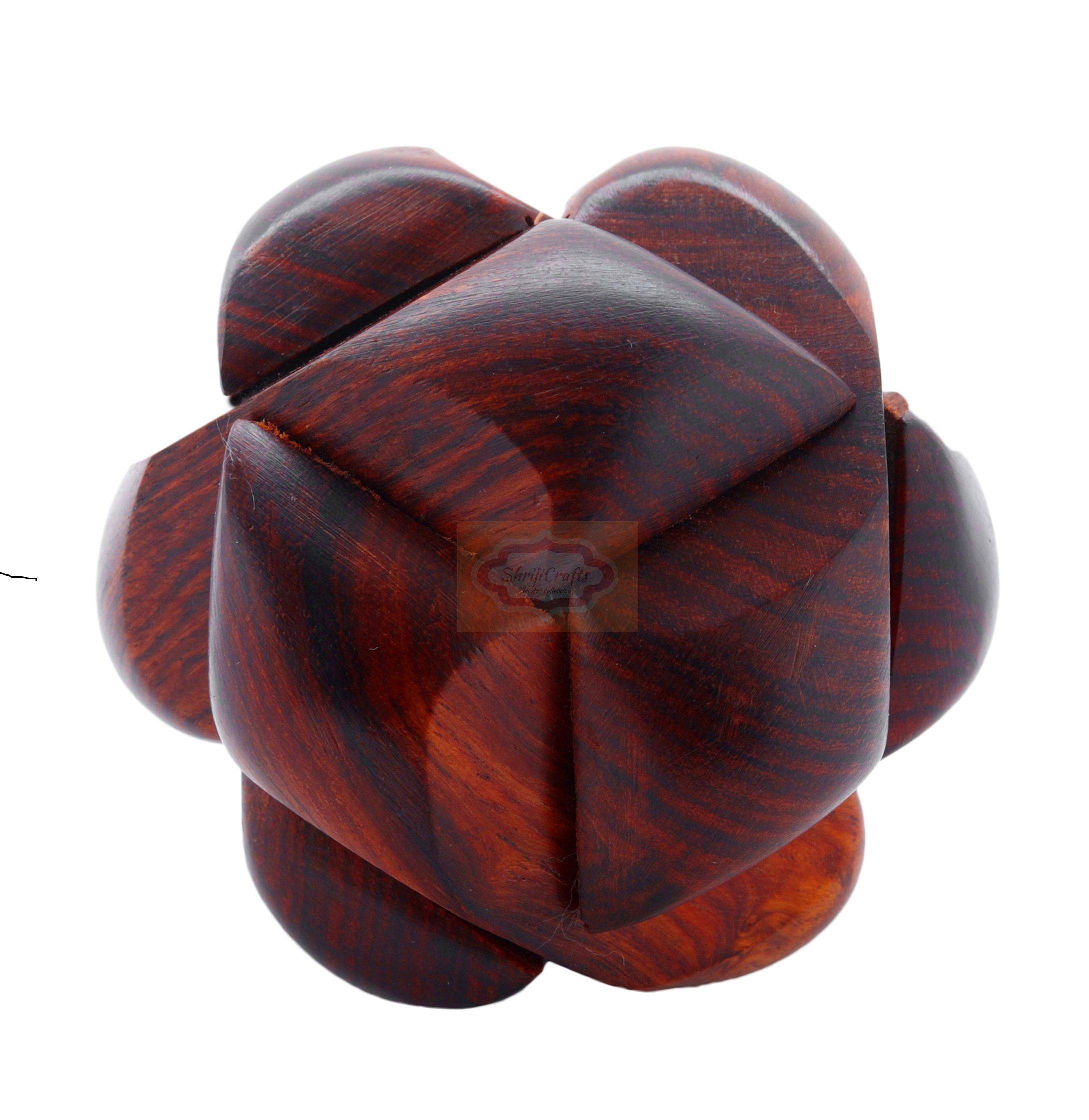 Handcrafted Wooden Soccer Ball 3D Puzzle made from premium quality hardwood 3x3x3 Inches — handcrafted wooden product by Shrijicrafts