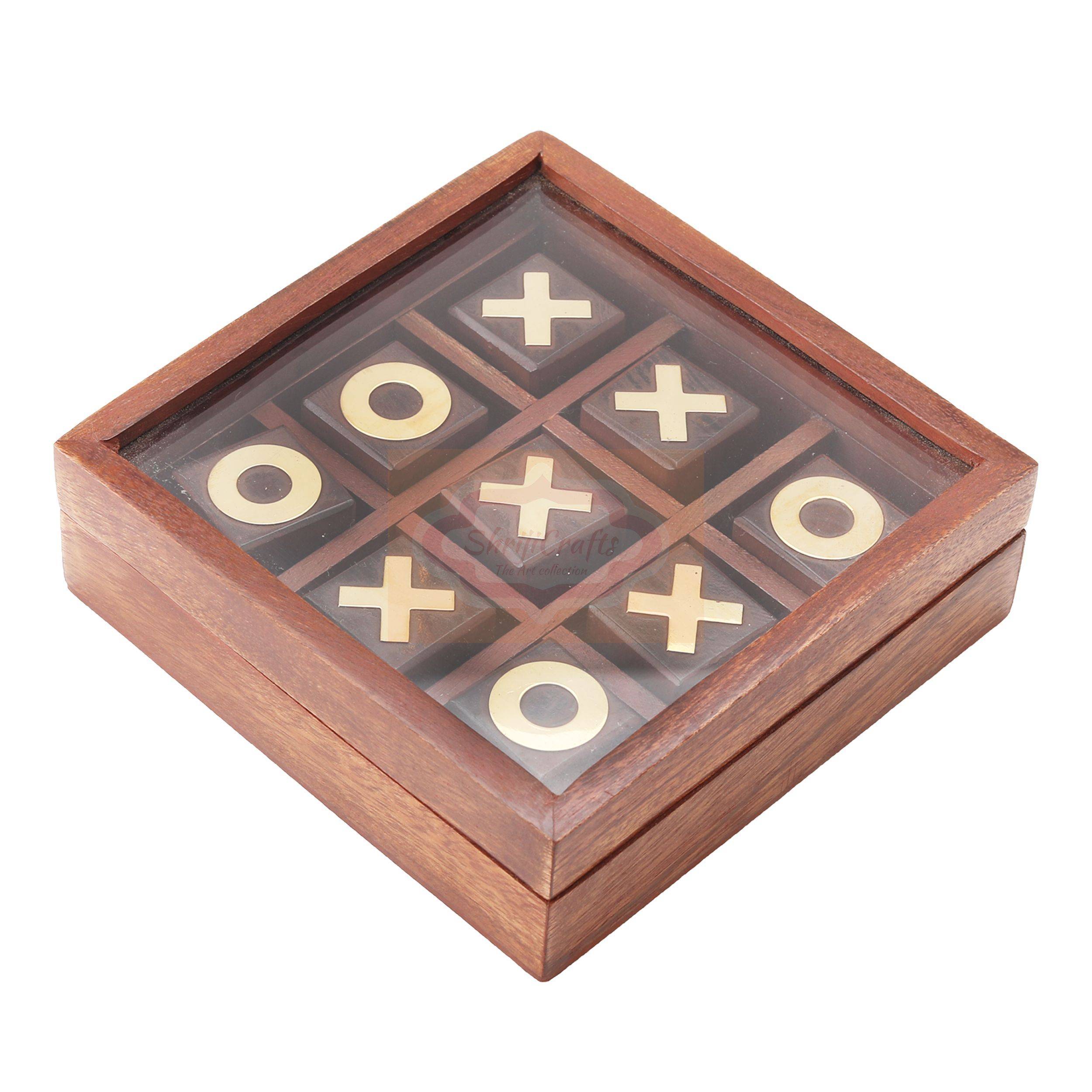 Handcrafted wooden Tic Tac Toe game with a premium glass lid storage box - View 5