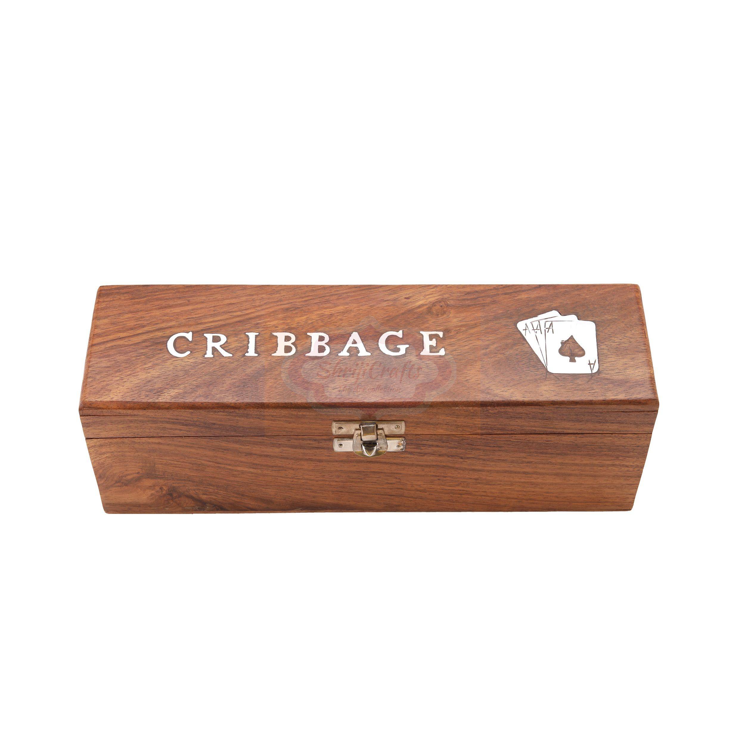 Handcrafted wooden Cribbage board with built-in playing card storage — handcrafted wooden product by Shrijicrafts