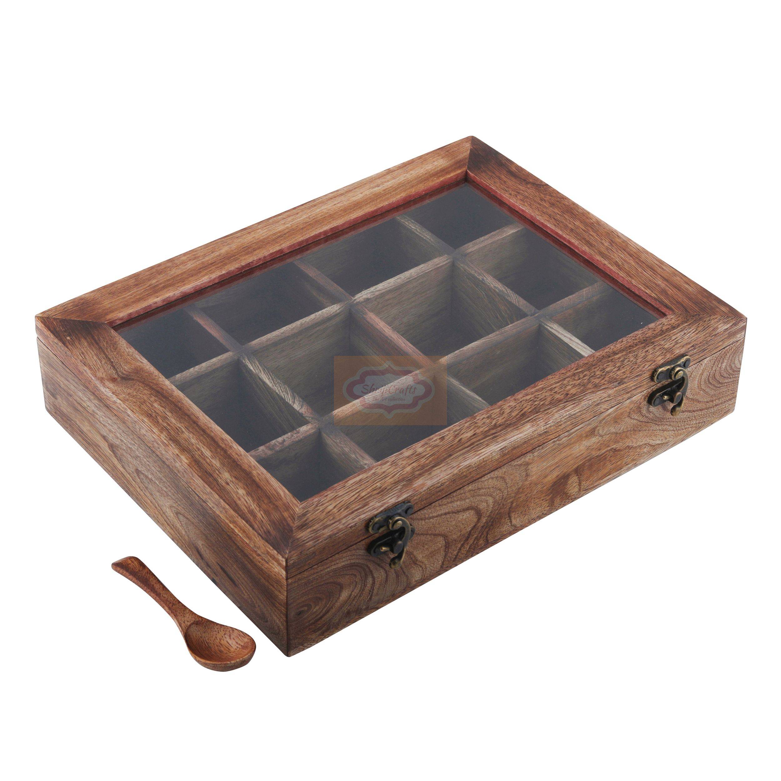 Handcrafted Mango Wood Spice Box with spoon - View 5