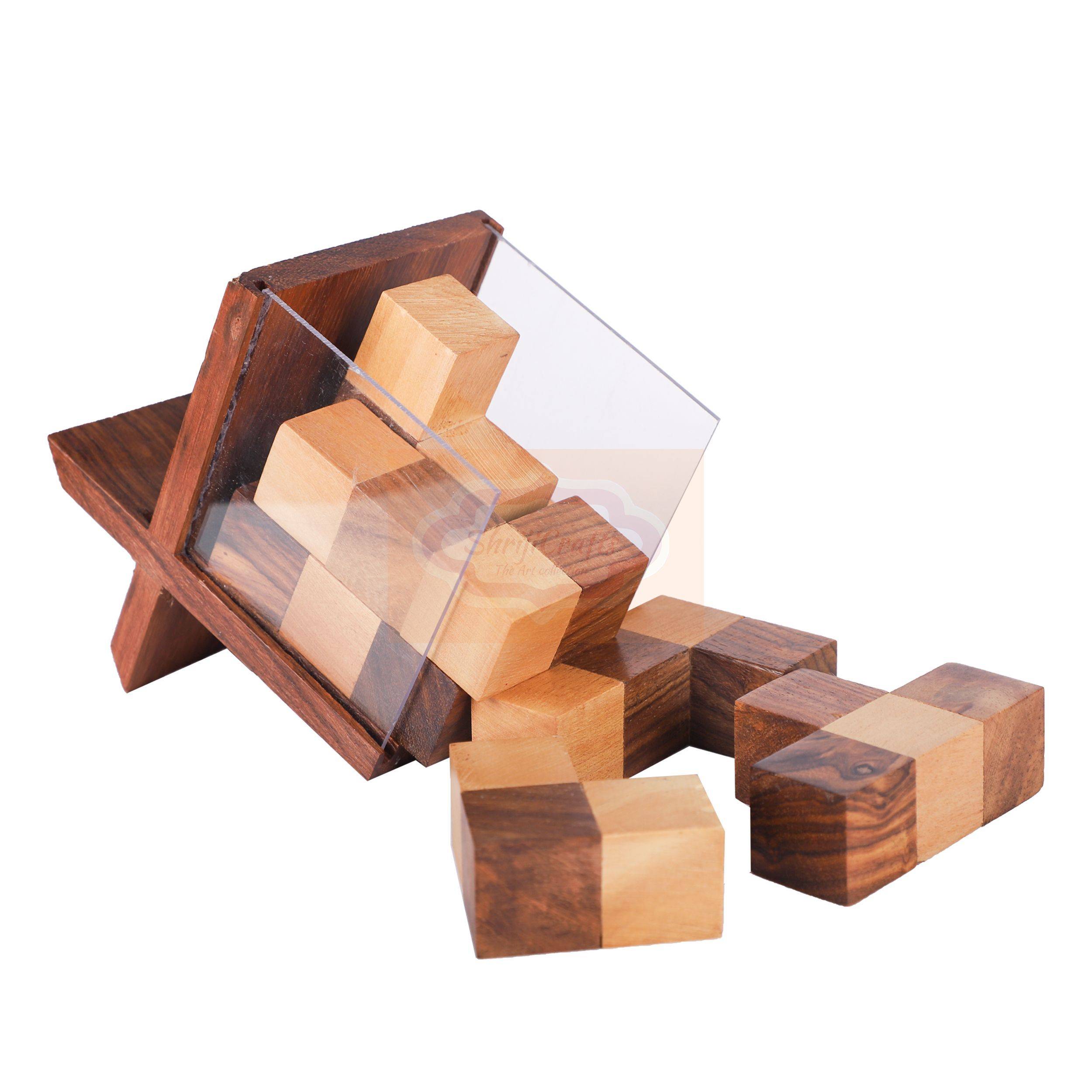 Handcrafted wooden sliding cube puzzle with a hidden secret compartment — handcrafted wooden product by Shrijicrafts