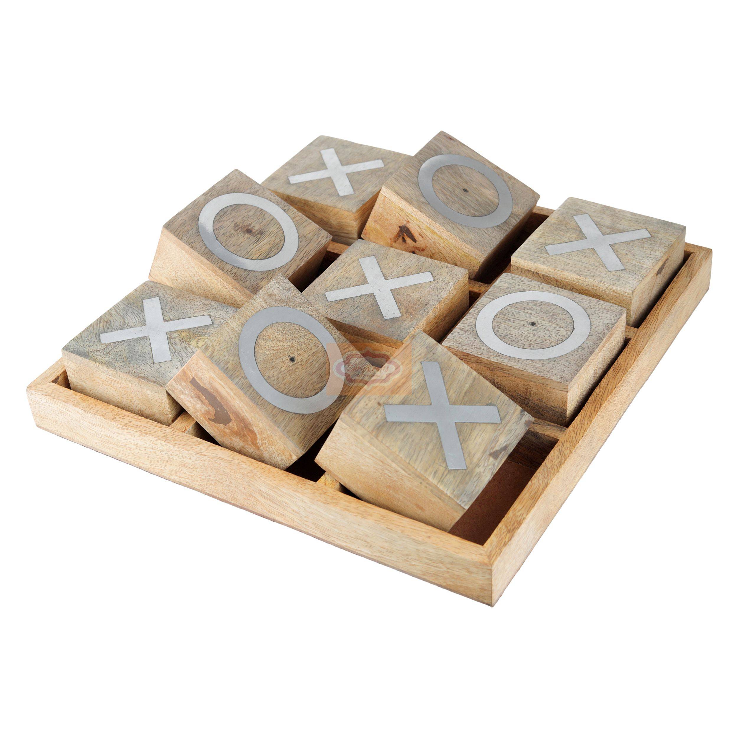 Handcrafted wooden Tic Tac Toe game with durable X & O playing pieces - View 2