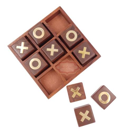 Handcrafted wooden Tic Tac Toe game with durable X & O playing pieces