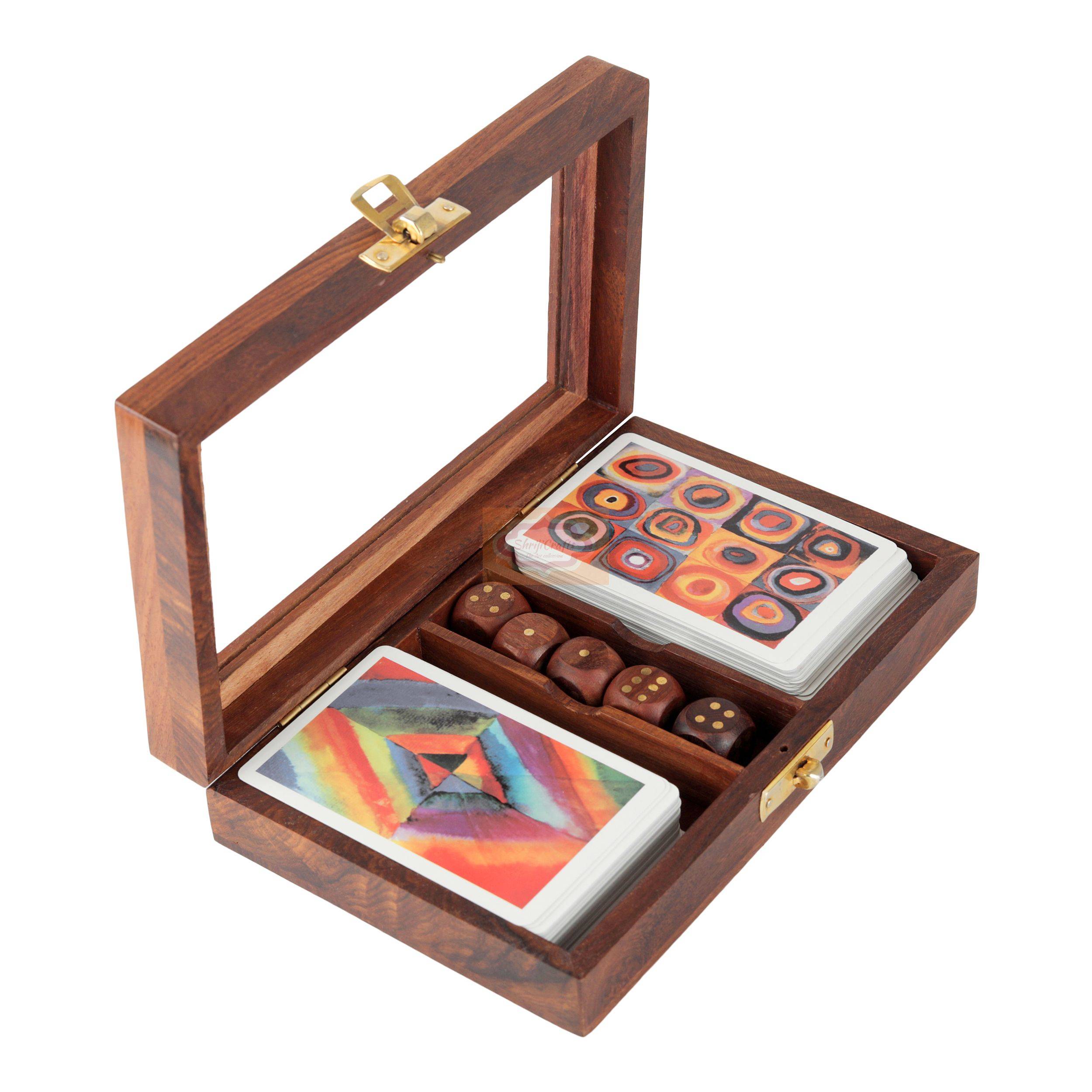 Elegant handcrafted wooden card storage box designed to hold 2 decks of playing cards - View 4