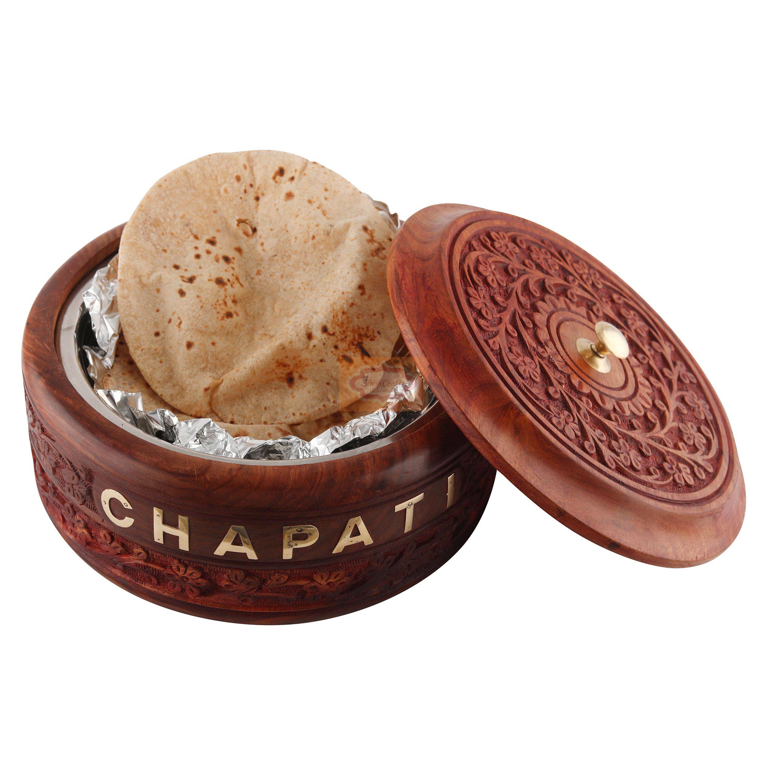 Handcrafted wooden chapati box designed to keep rotis, chapatis, and breads neatly stored - View 2