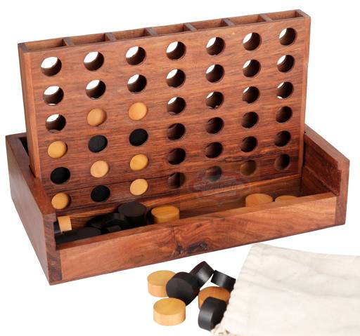 Handcrafted wooden Connect Four game for fun-filled family entertainment
