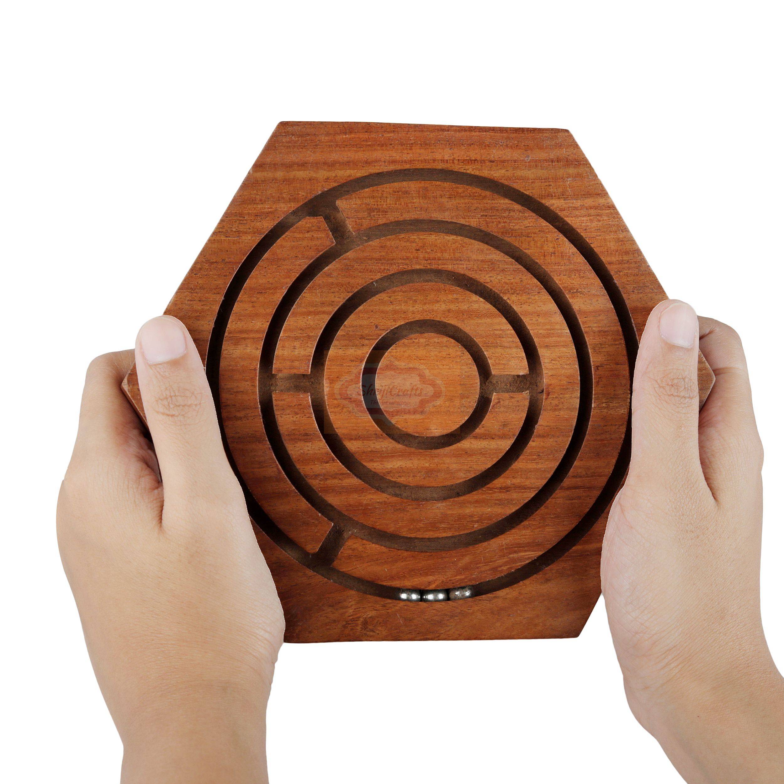 Handcrafted wooden Hexagon Labyrinth Ball Maze Puzzle for fun and skill development — handcrafted wooden product by Shrijicrafts