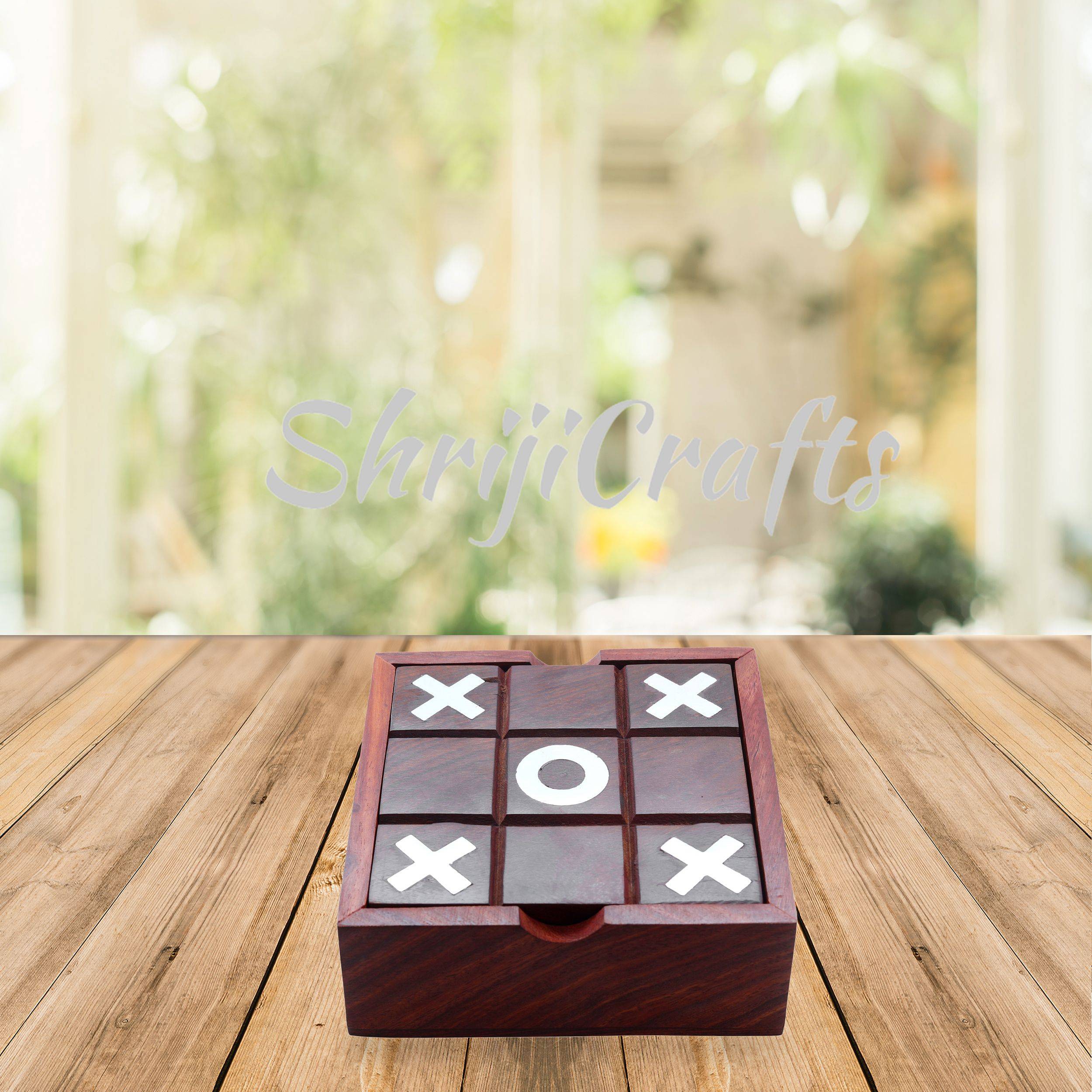 Handcrafted 2-in-1 Wooden Board Game featuring Tic Tac Toe and Brainvita Solitaire Game - View 3