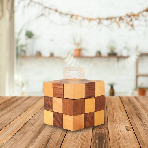 Handcrafted Wooden Snake Cube IQ Puzzle, 