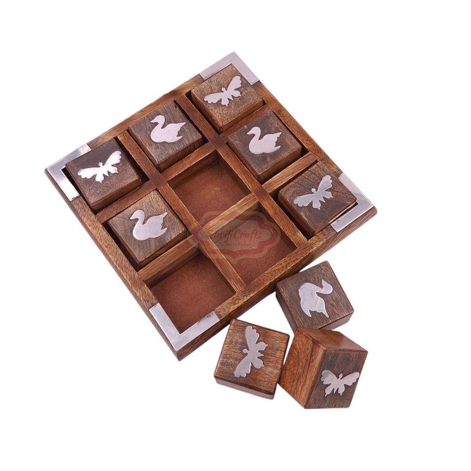 Handcrafted wooden Tic Tac Toe game with durable X & O playing pieces - View 6