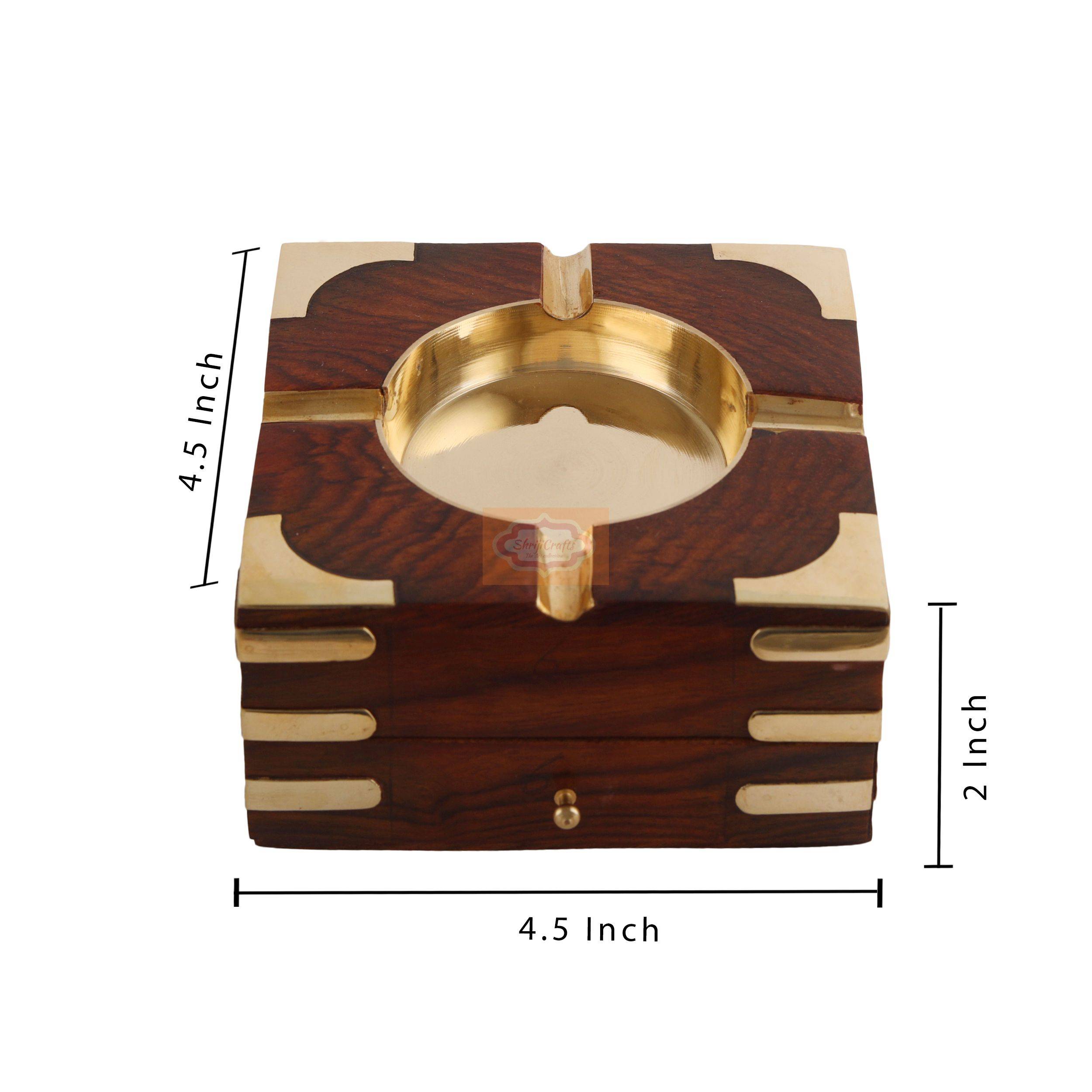 Elegant handcrafted wooden and brass ashtray with built-in cigarette holders - View 5