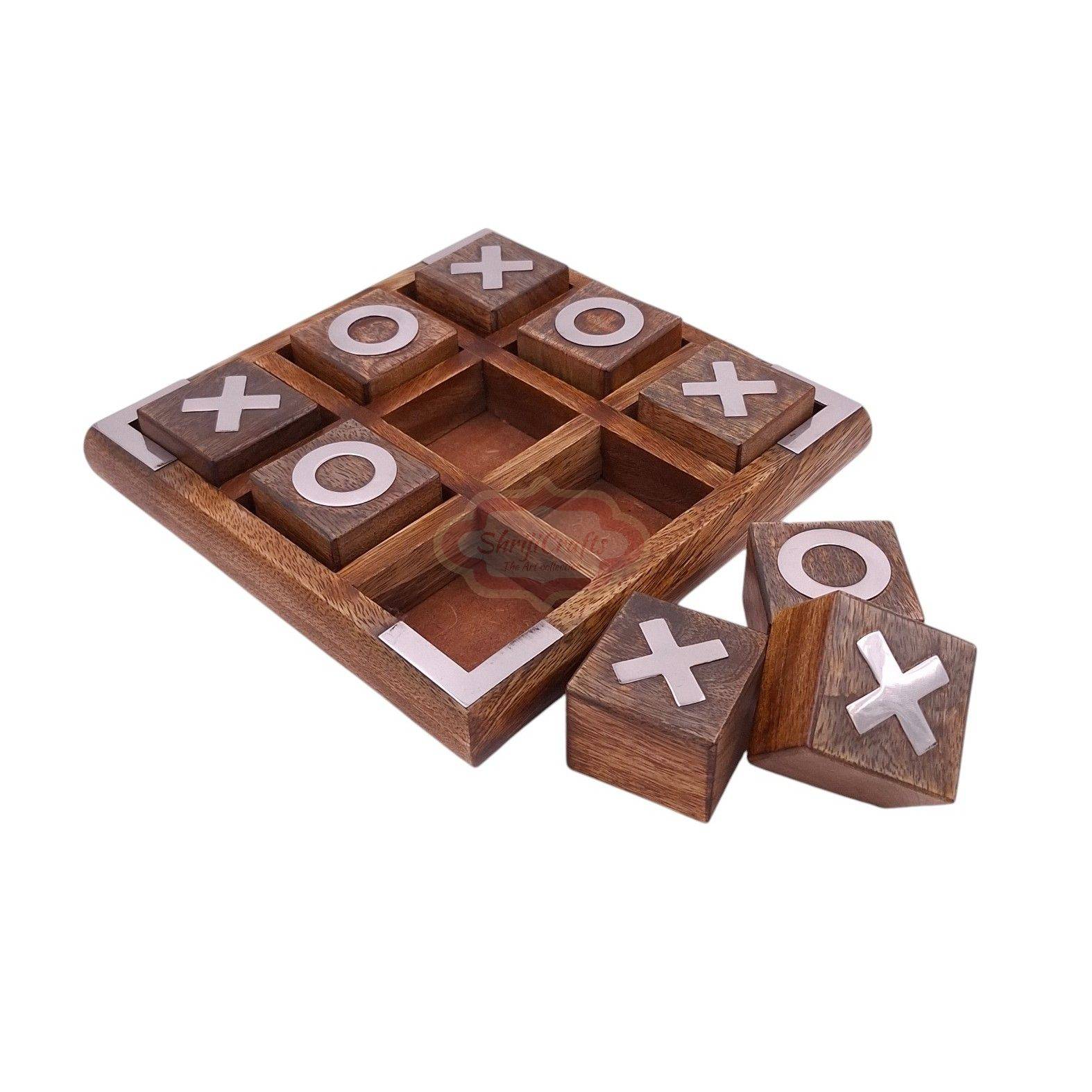 Handcrafted wooden Tic Tac Toe game with durable X & O playing piece - View 6