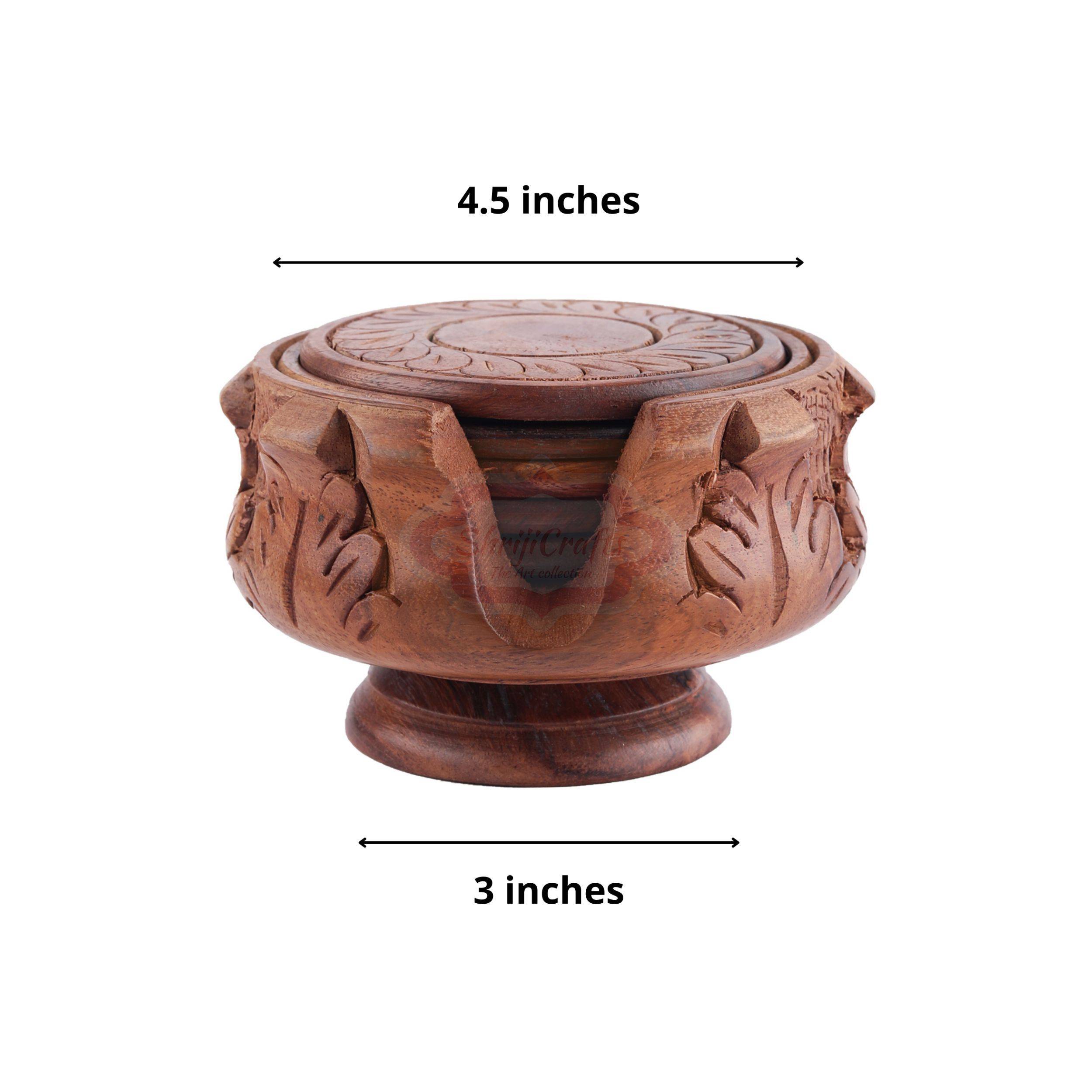 Handcrafted wooden tea coaster set including 6 coasters with a matching storage holder - View 6
