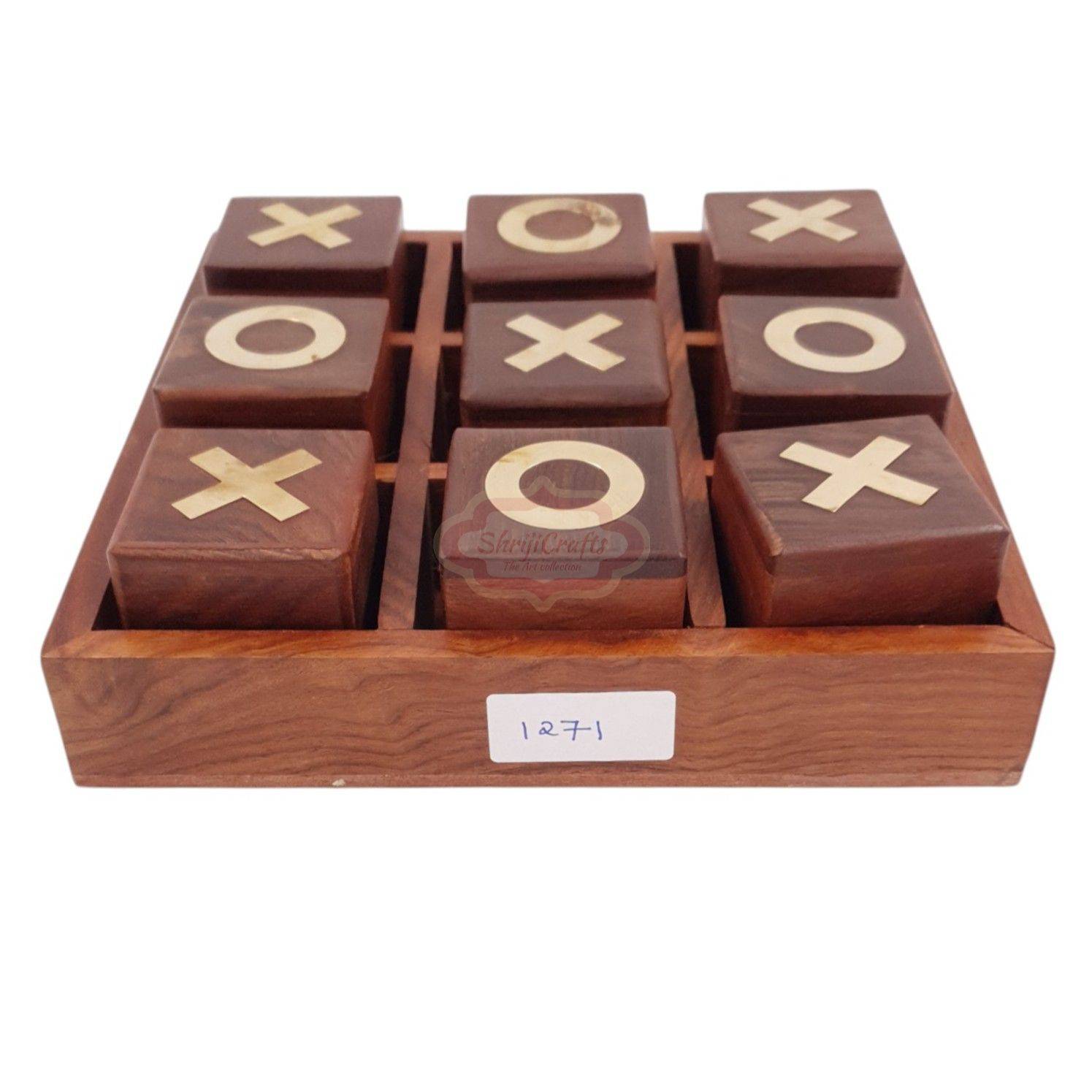 Handcrafted wooden Tic Tac Toe game with durable X & O playing pieces - View 5