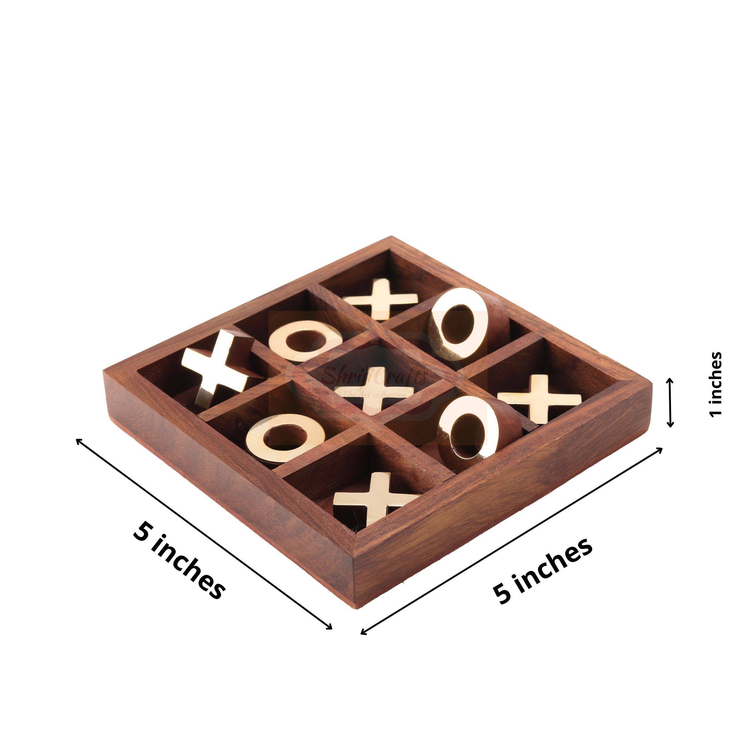  Handcrafted Wooden Tic Tac Toe Game featuring elegant metal X and O playing pieces - View 3