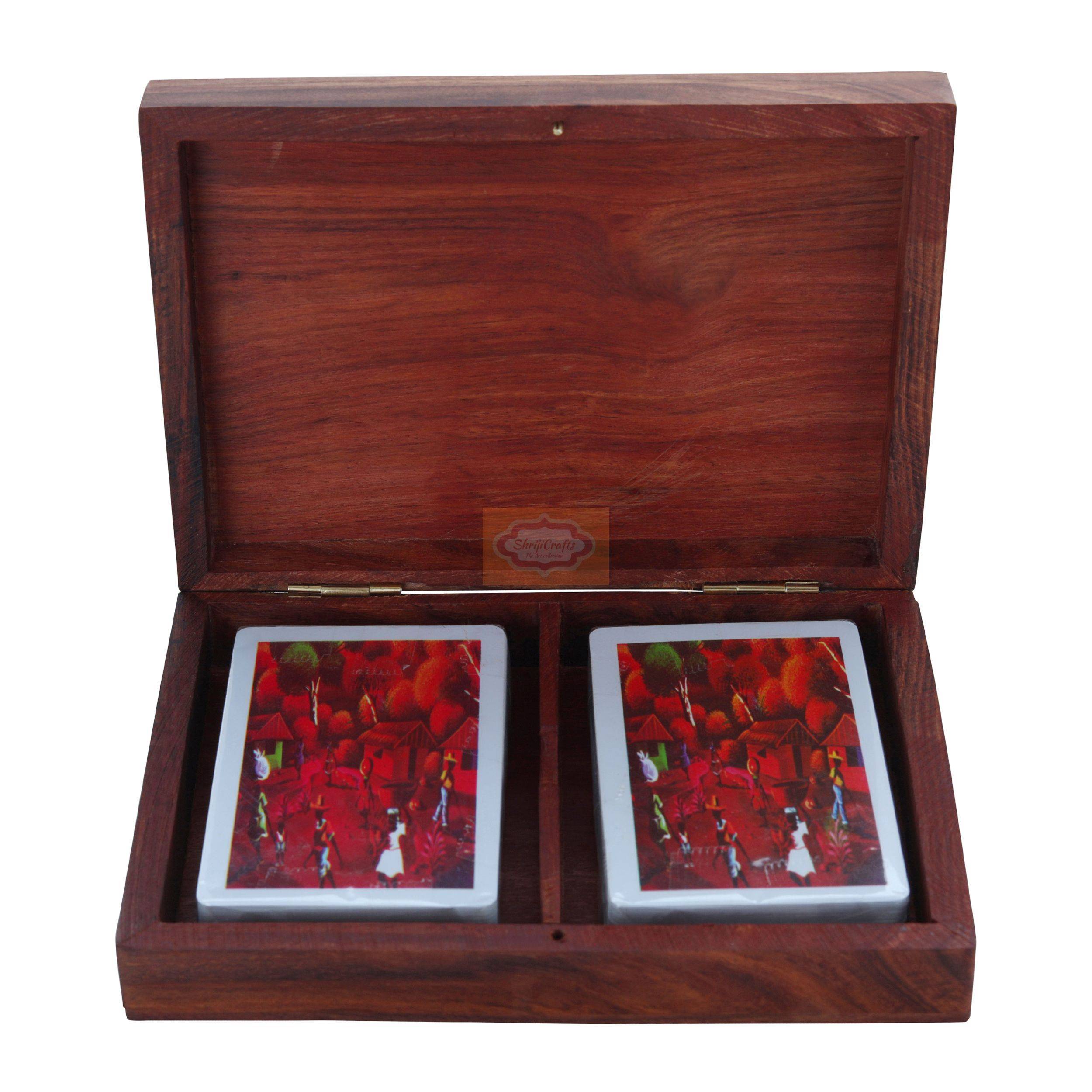 Handcrafted wooden card storage box designed to hold 2 standard decks of playing cards - View 4