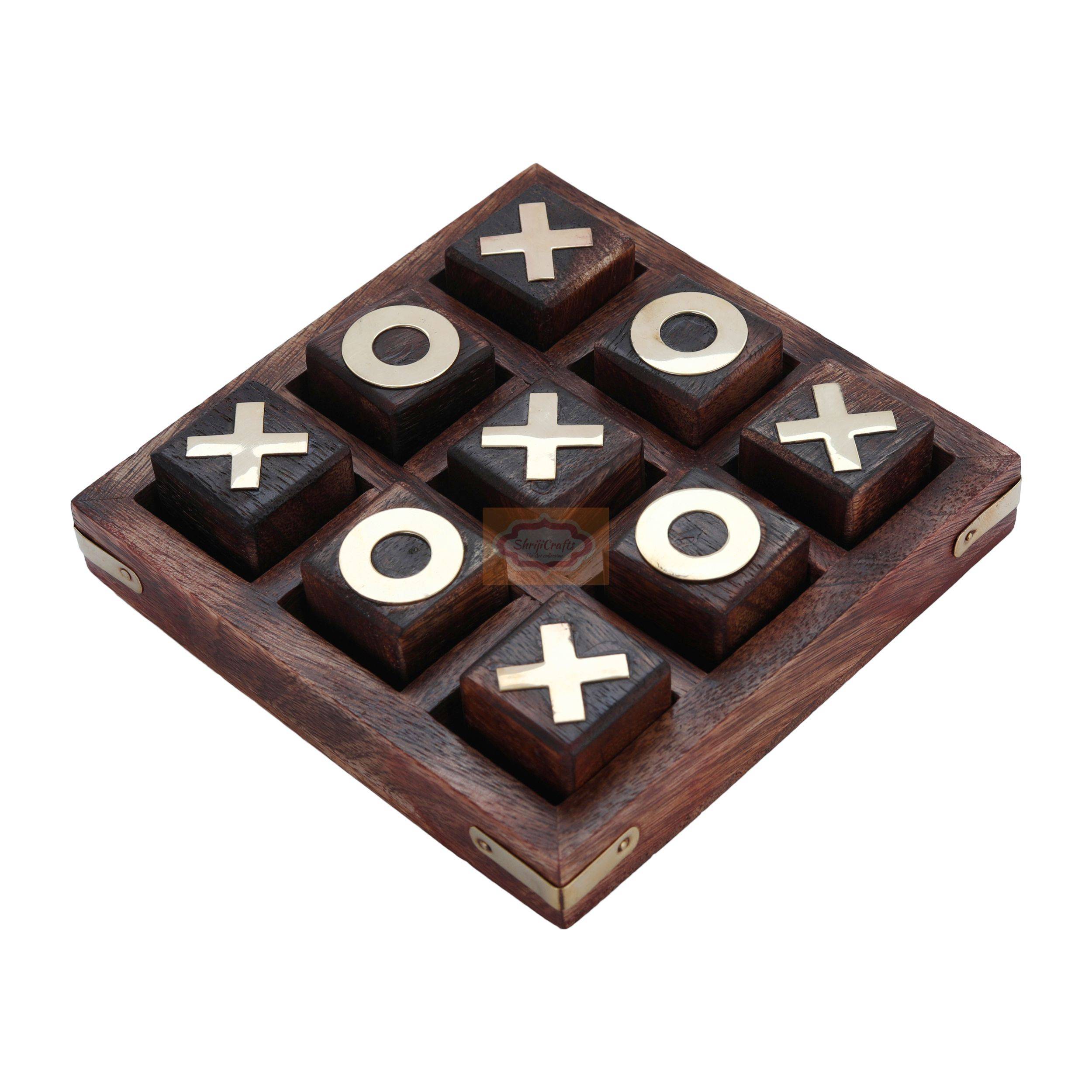 Handcrafted wooden Tic Tac Toe game with elegant brass X & O playing pieces - View 4
