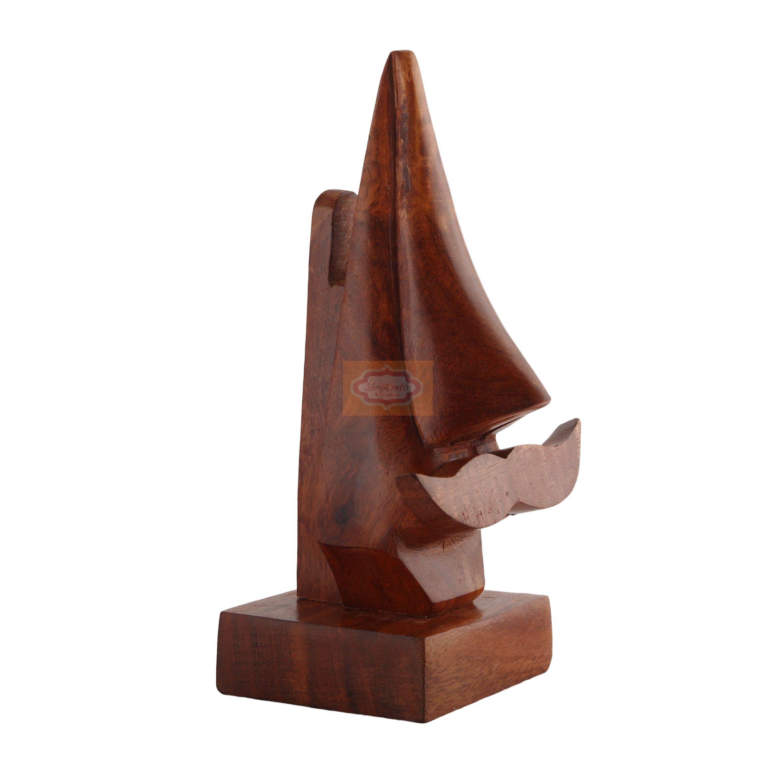 Handcrafted wooden nose-shaped eyeglass holder with an elegant mustache design - View 4