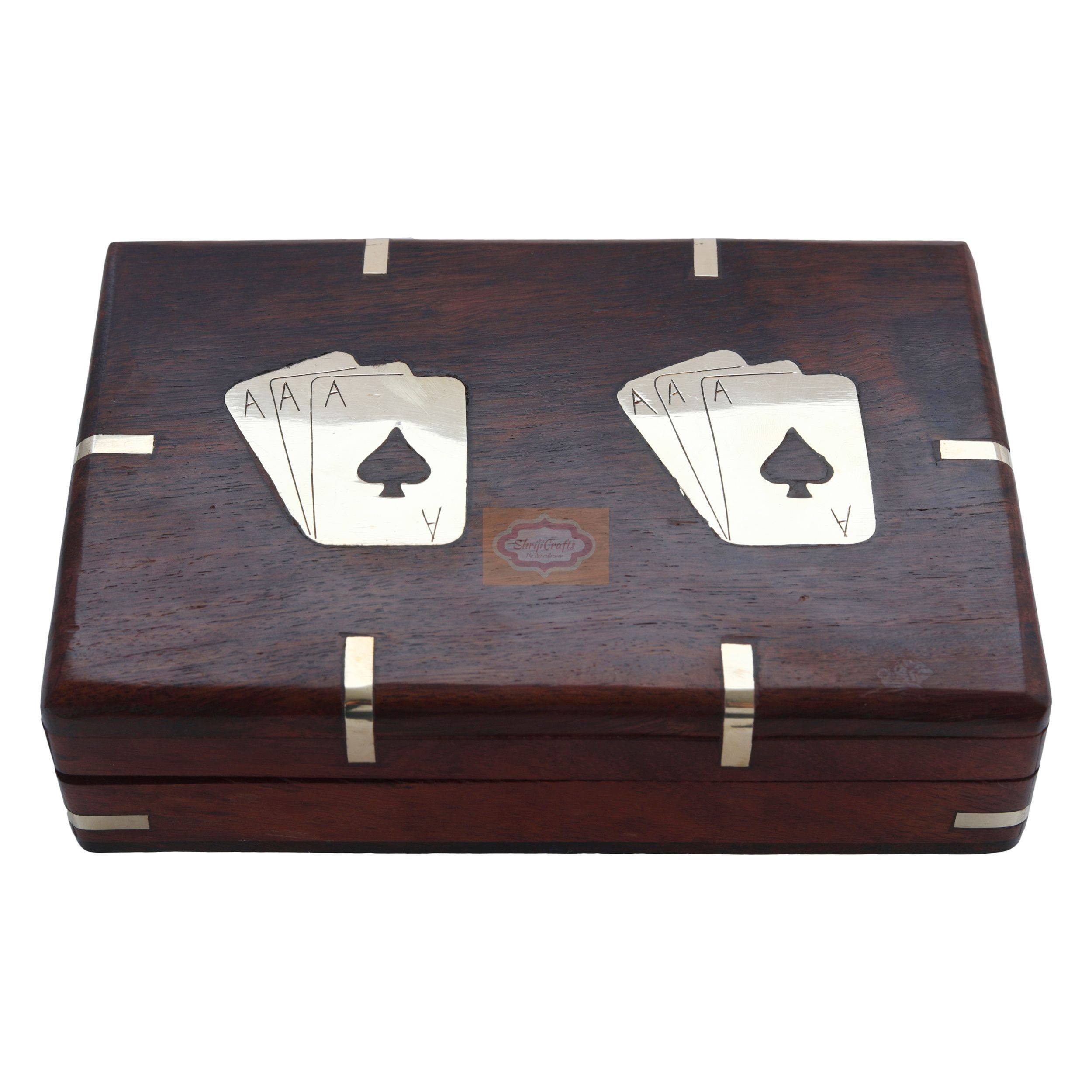 Handcrafted wooden playing card box designed to store 2 standard card decks - View 5