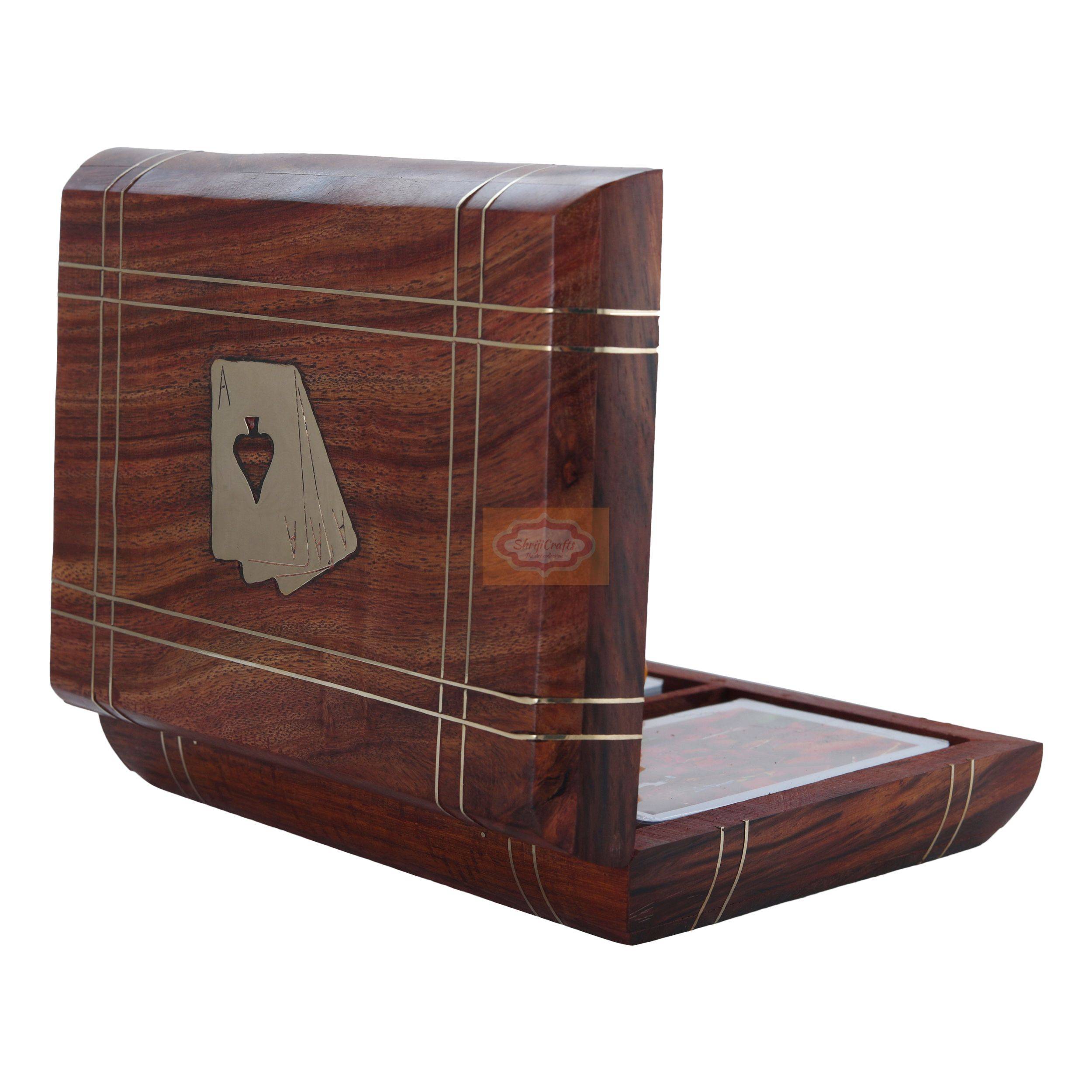 Elegant handcrafted wooden card box designed to store 2 standard decks of playing cards - View 3