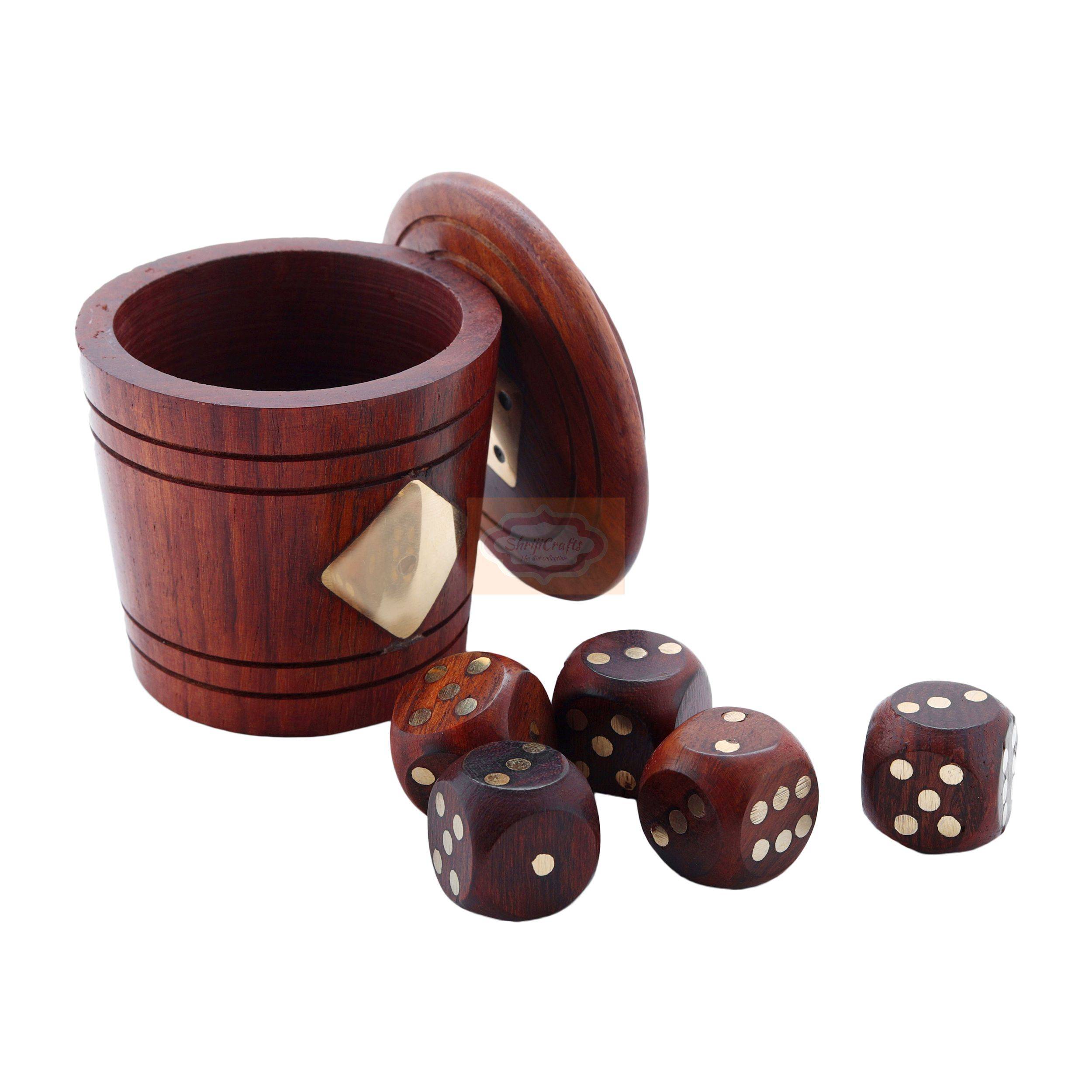 Handcrafted wooden dice box set with 5 premium wooden dice - View 4